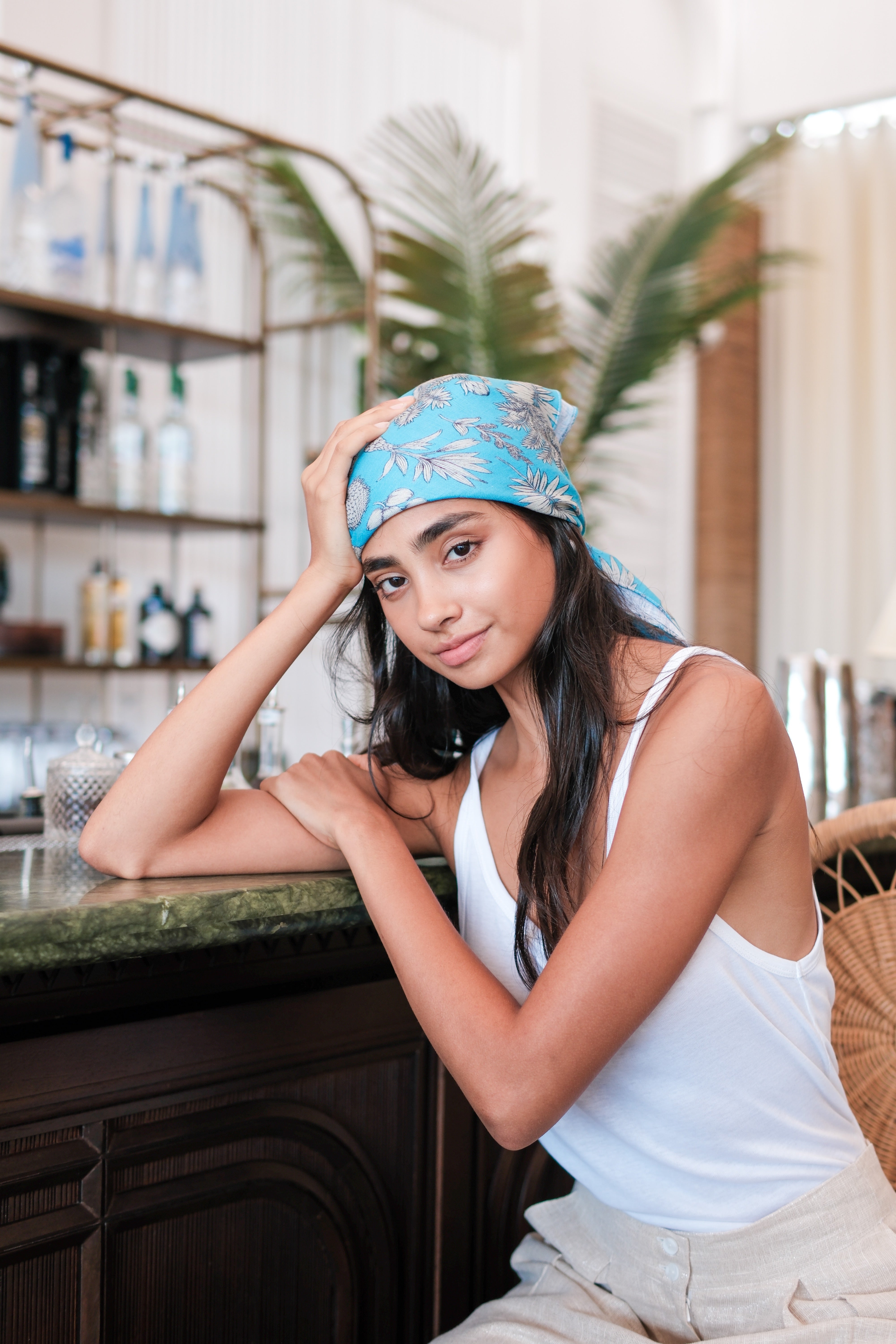 Selena Linen Scarf Flora Flora Turquoise