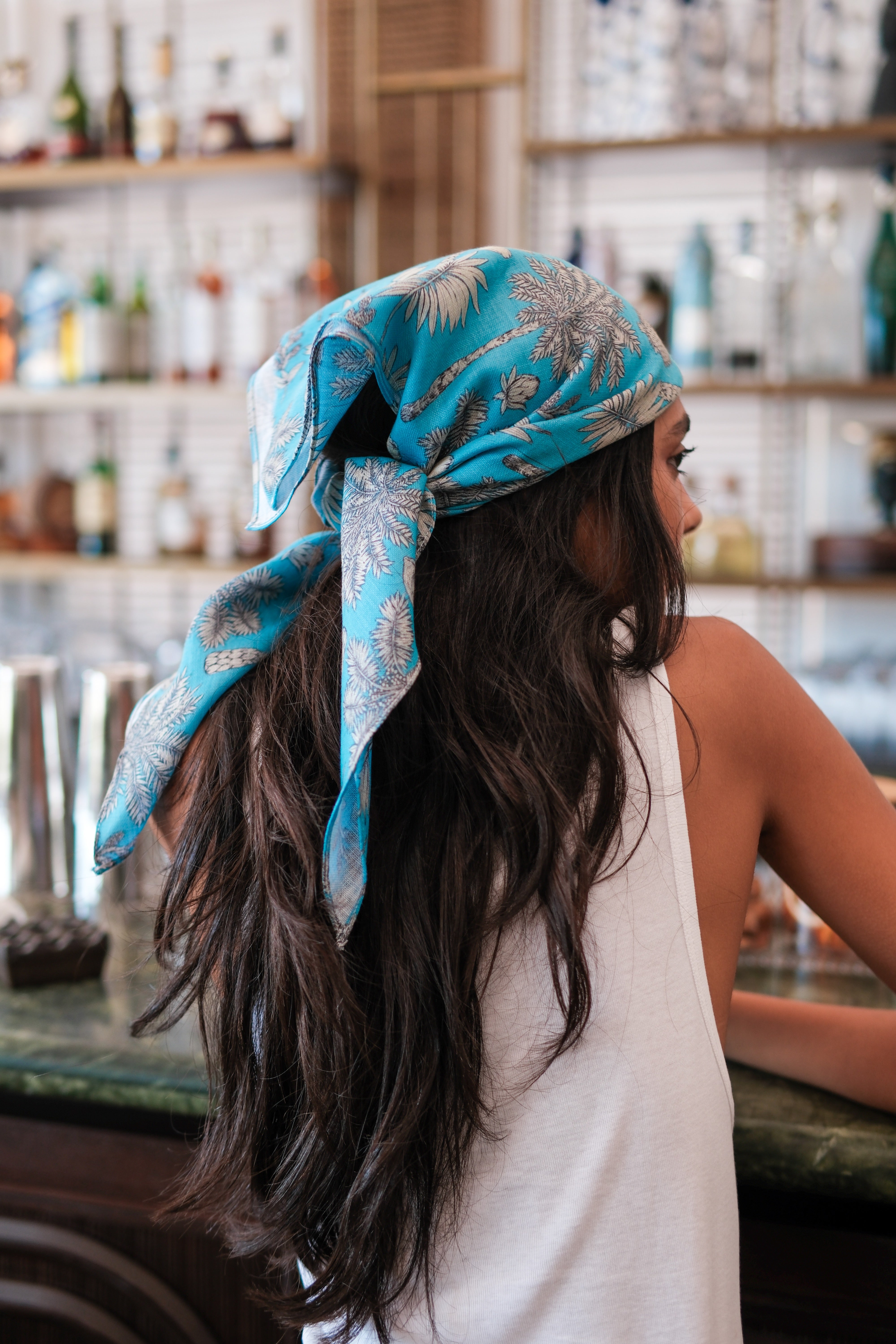 Selena Linen Scarf Flora Flora Turquoise