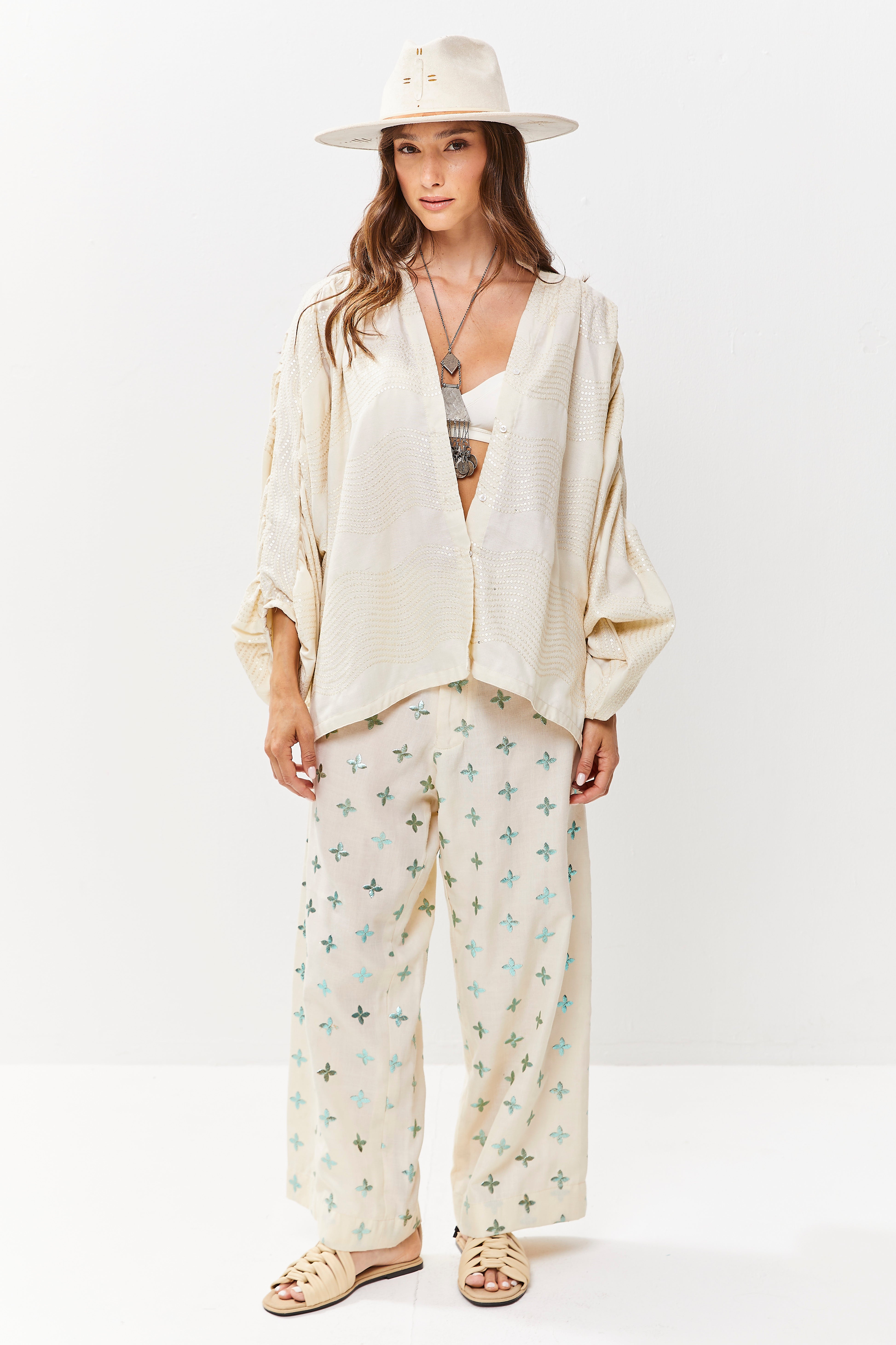 Thea Linen Shirt Ivory Ripple