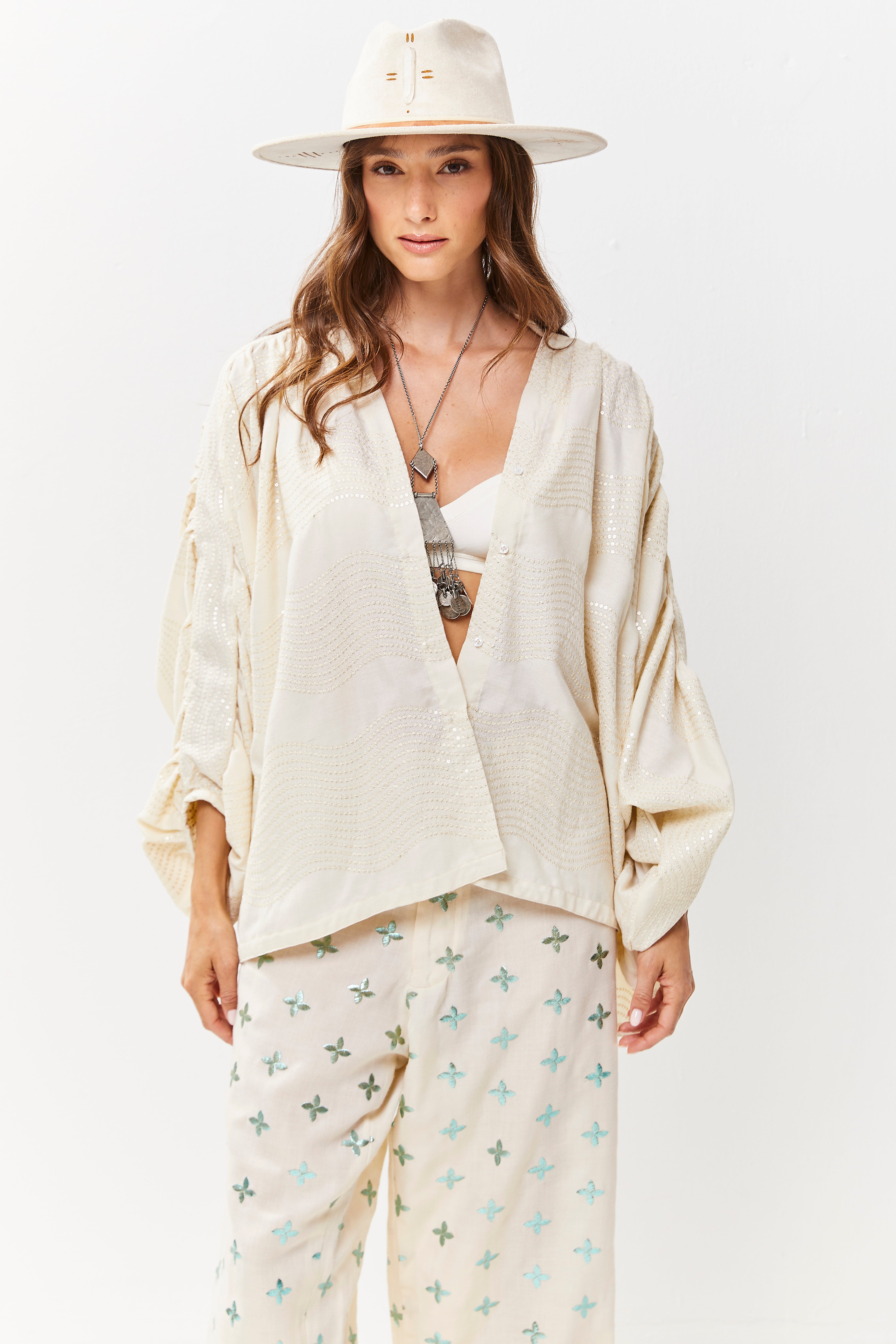 Thea Linen Shirt Ivory Ripple
