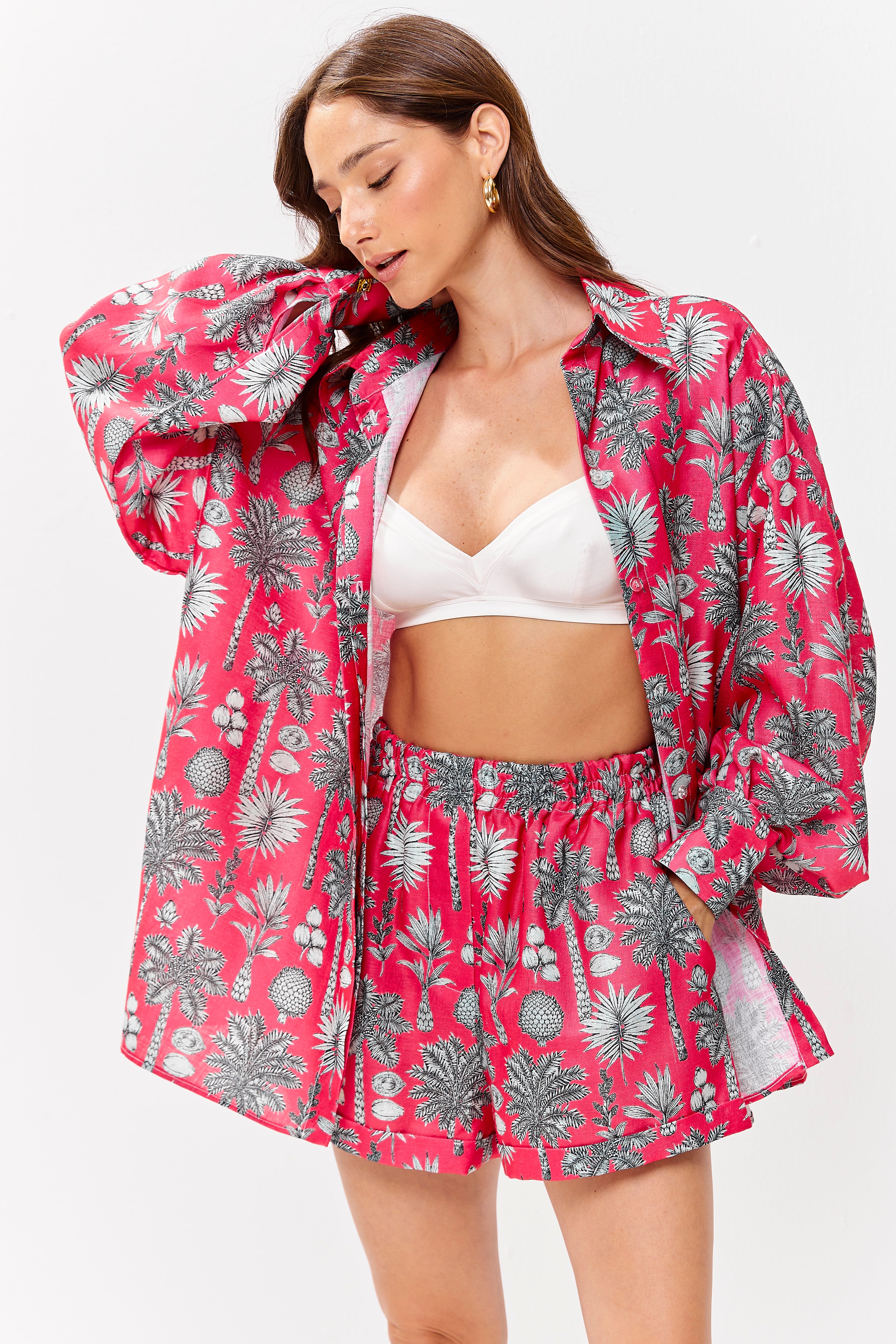 Selena Linen Shorts Flora Magenta