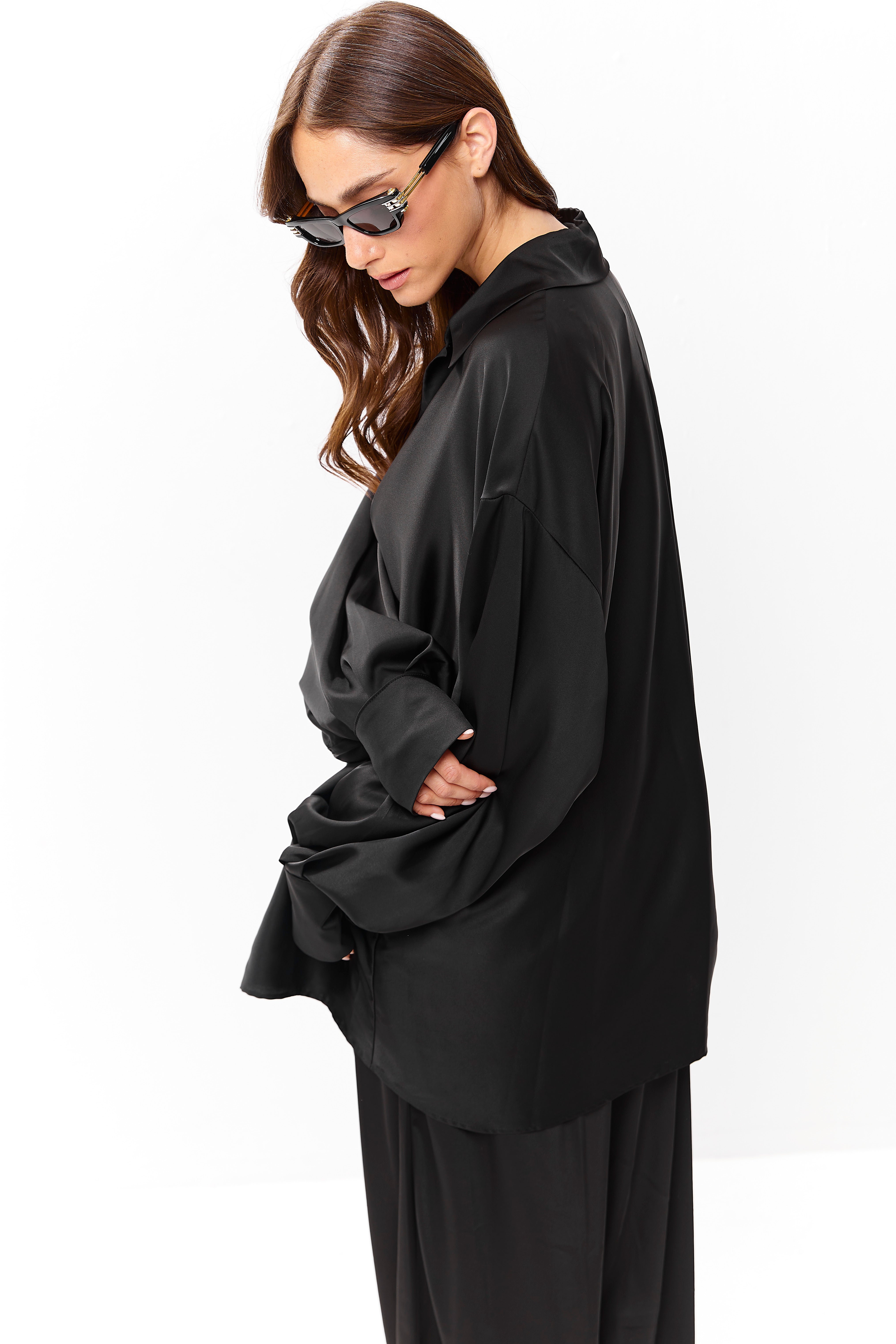 Selena Satin Shirt Black