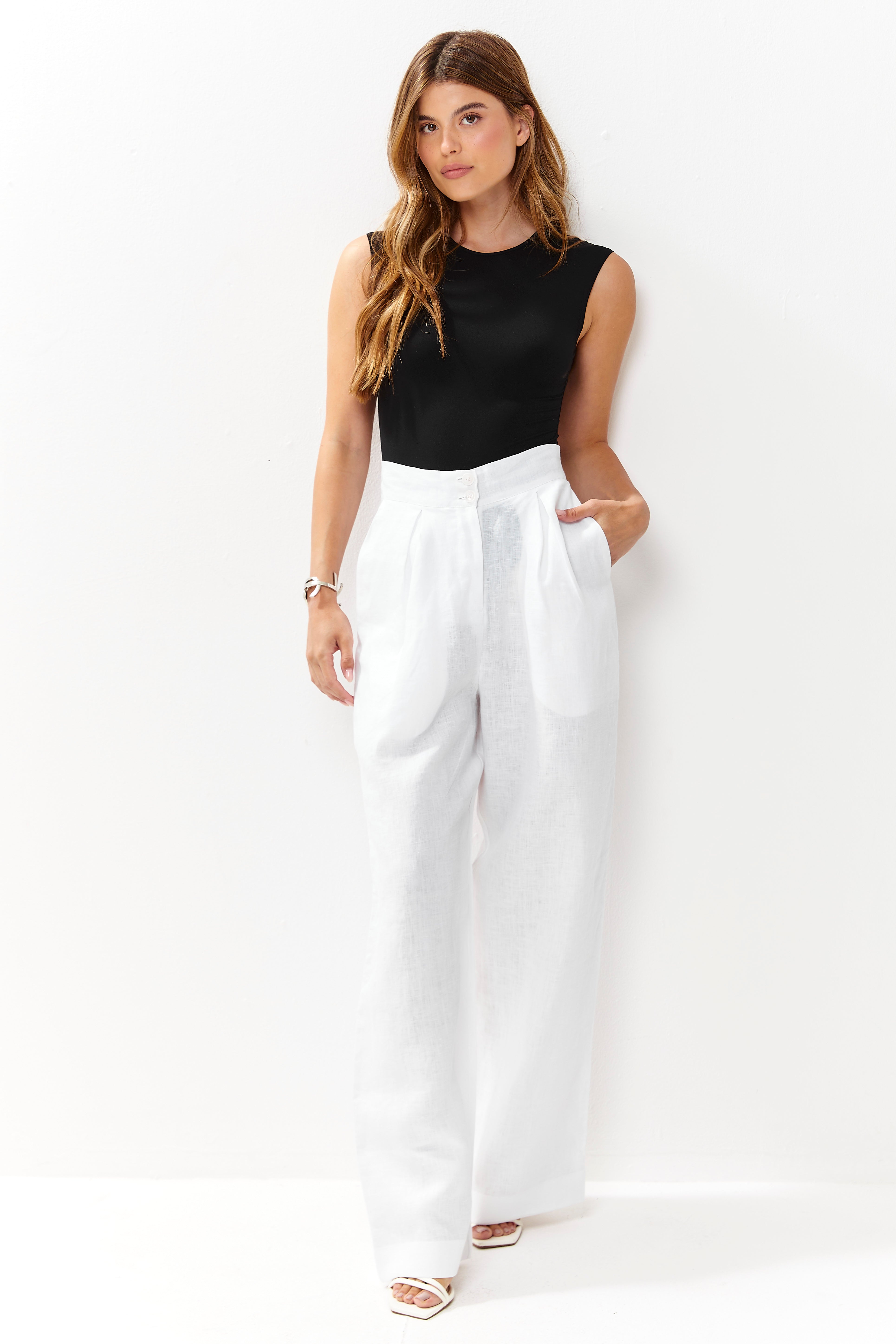 Isla Linen Pants White