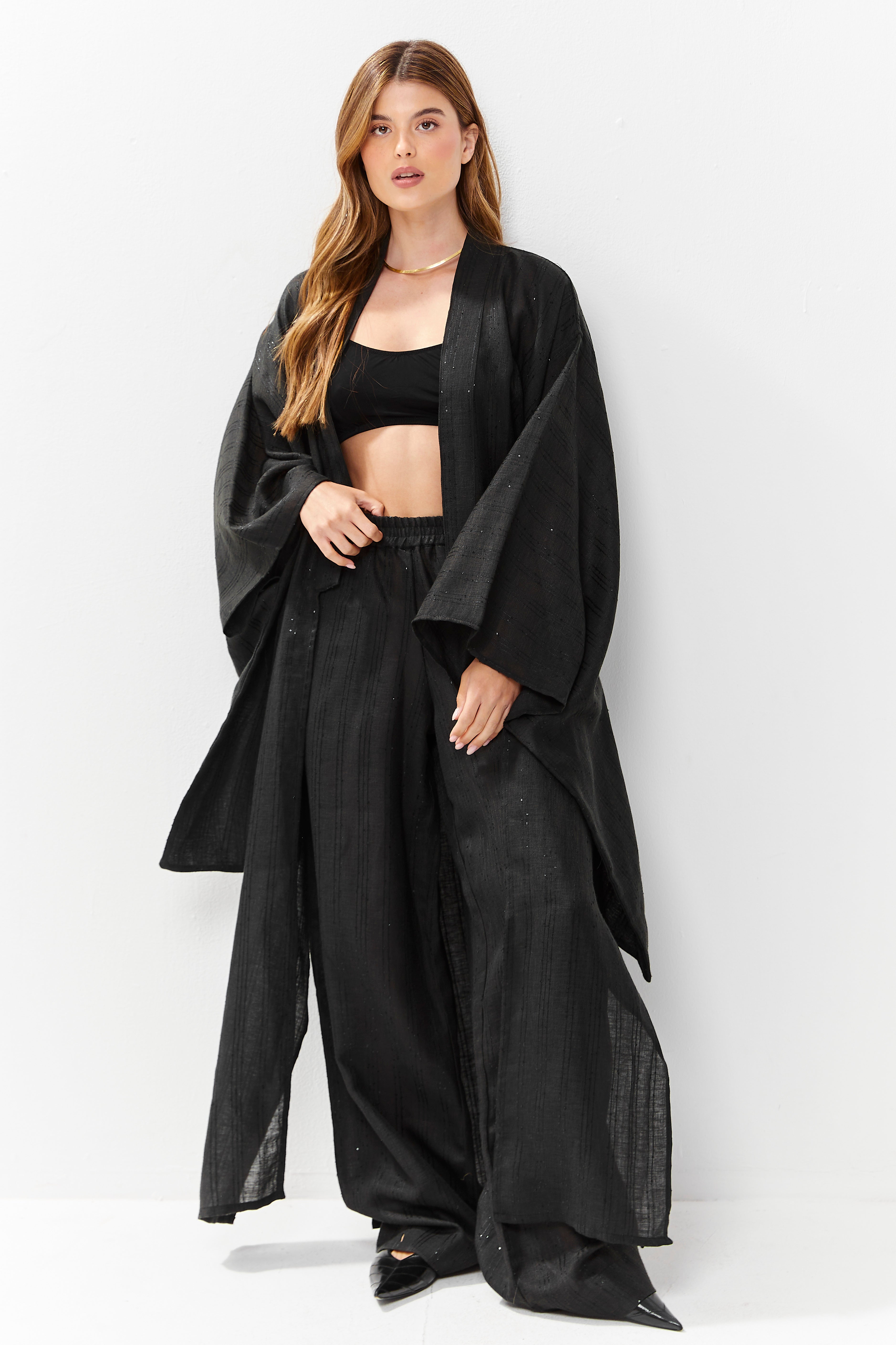 Noa Linen Kimono Black