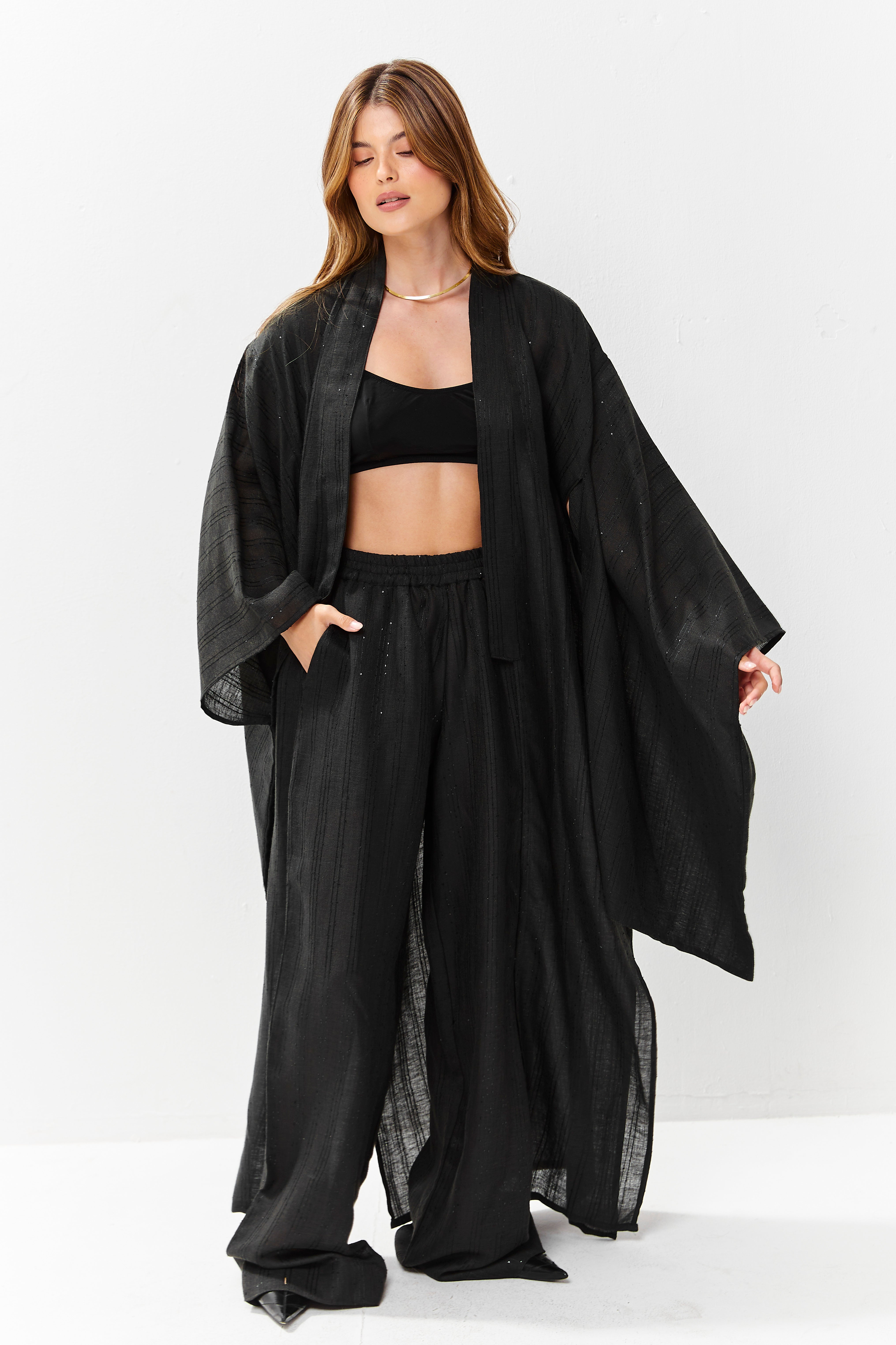 Noa Linen Kimono Black