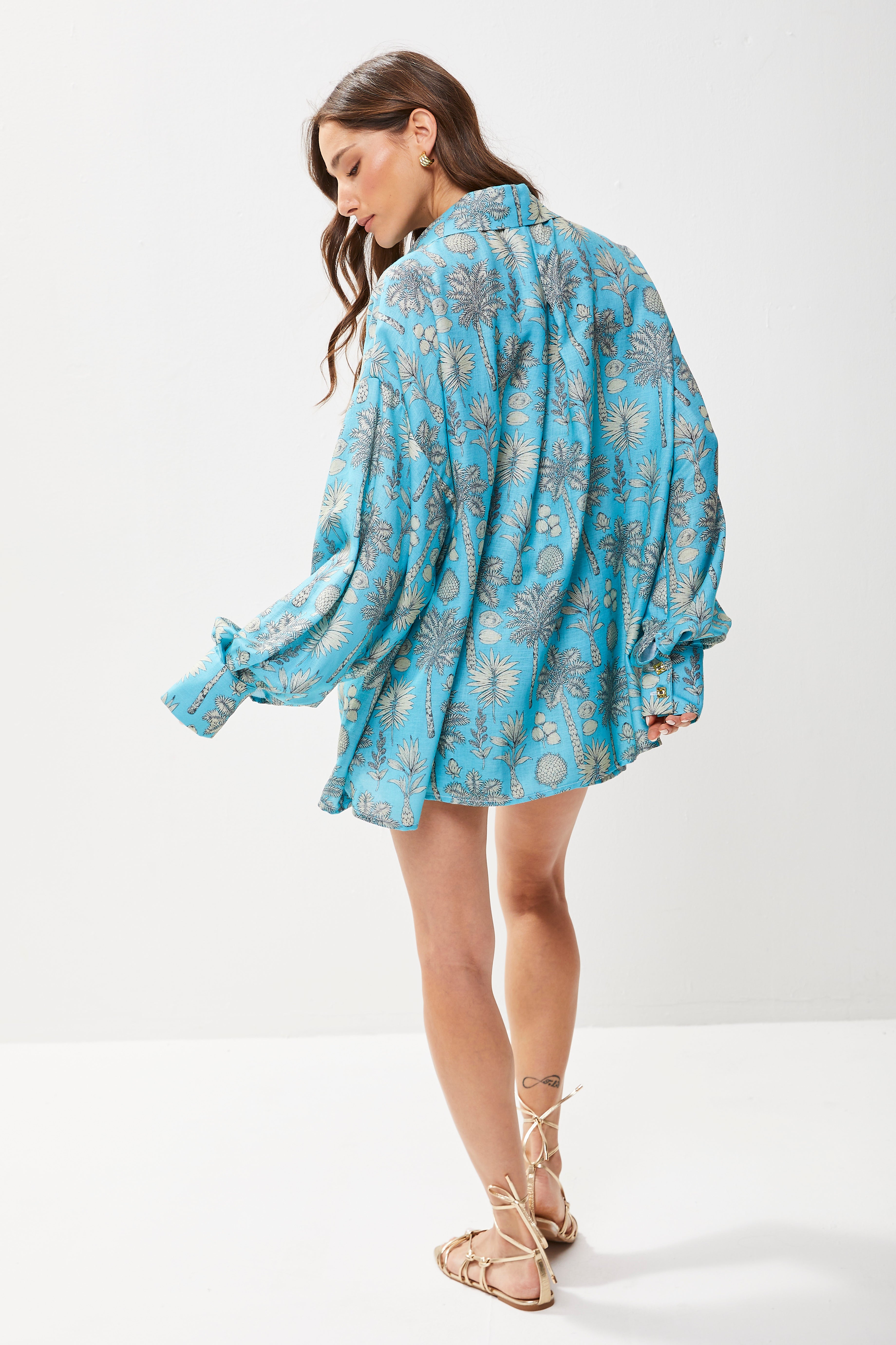 Selena Linen Shirt Flora Turquoise