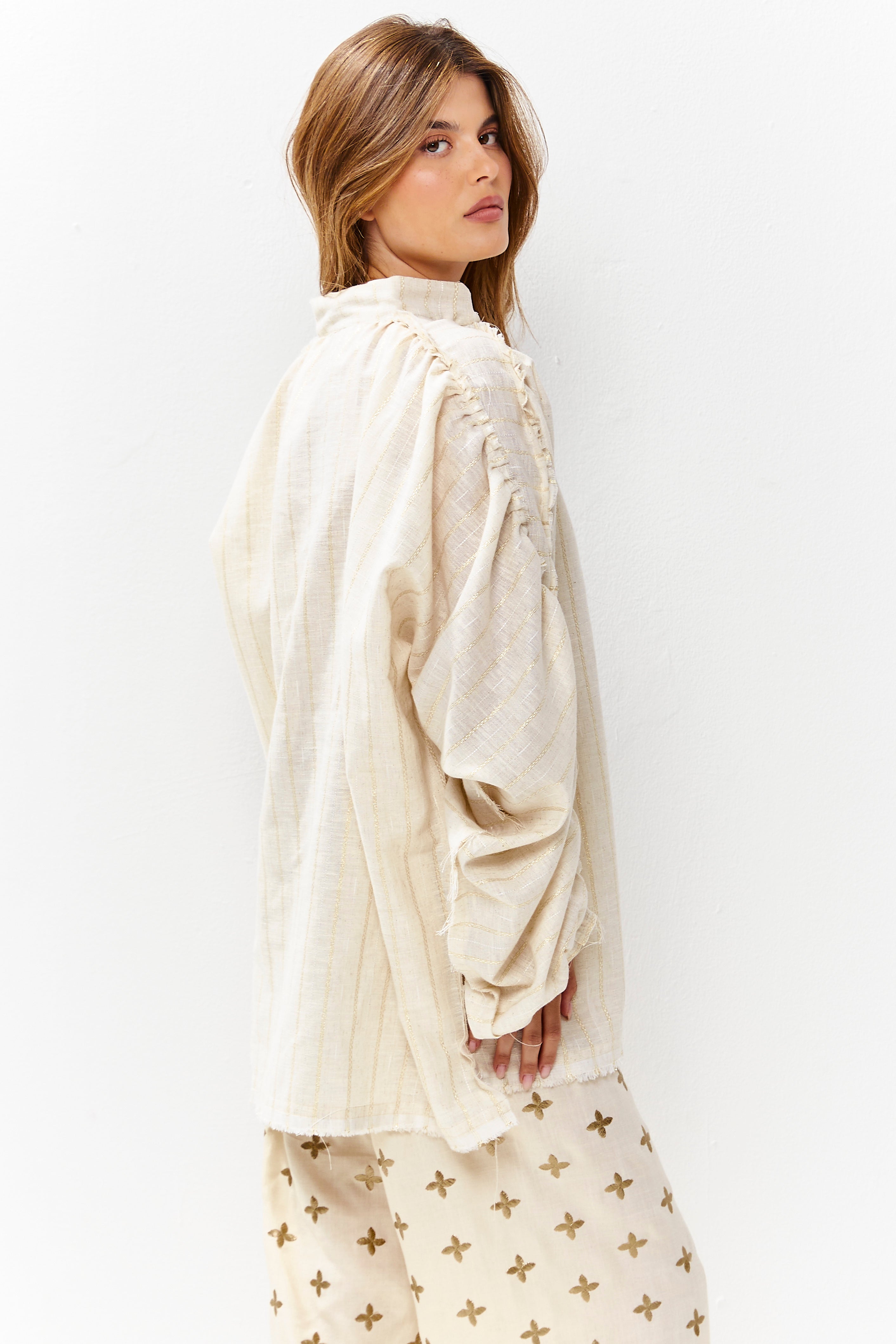 Cleo Linen Shirt Gold Stripes