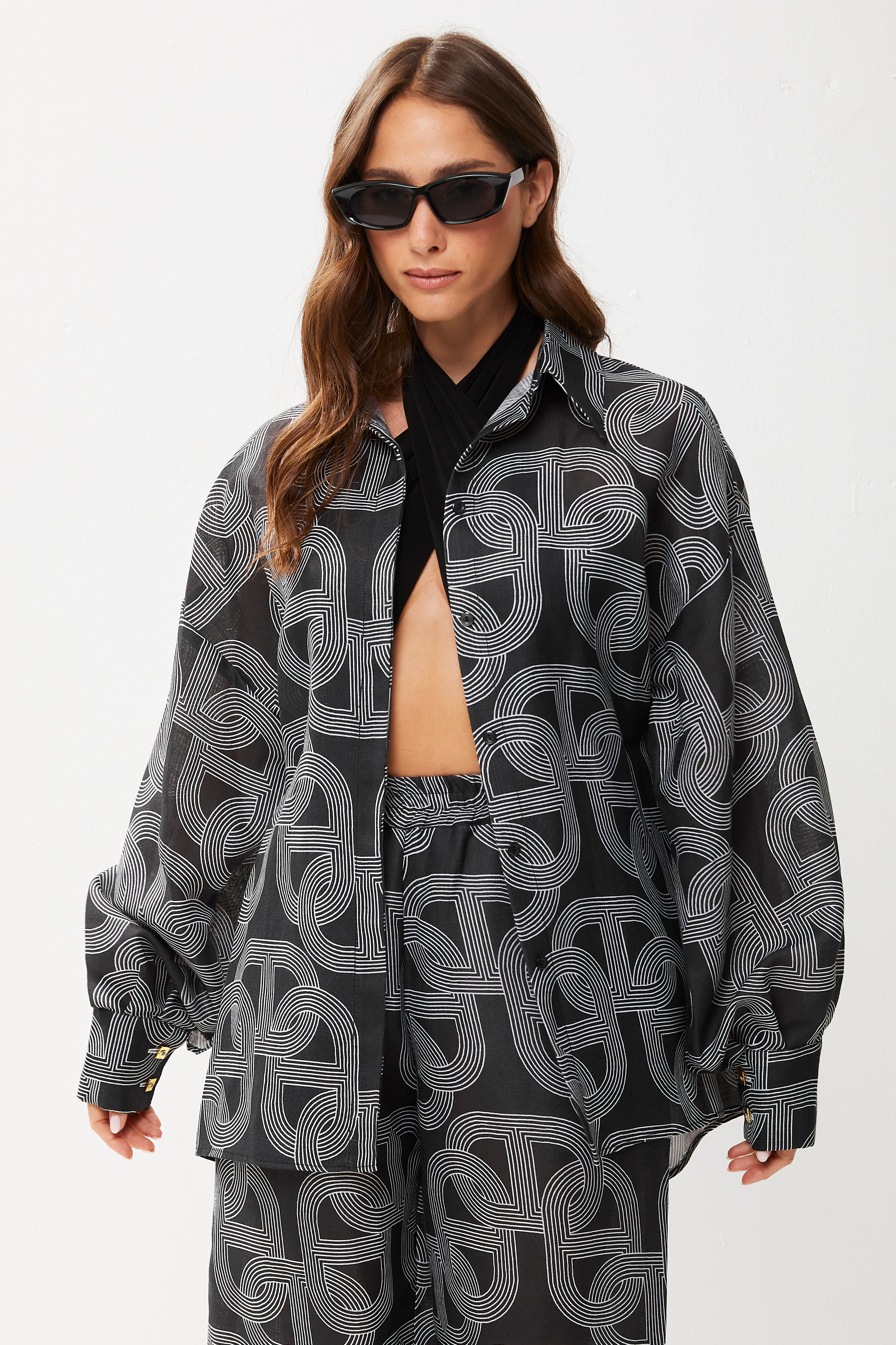 Selena Linen Shirt Noir Link