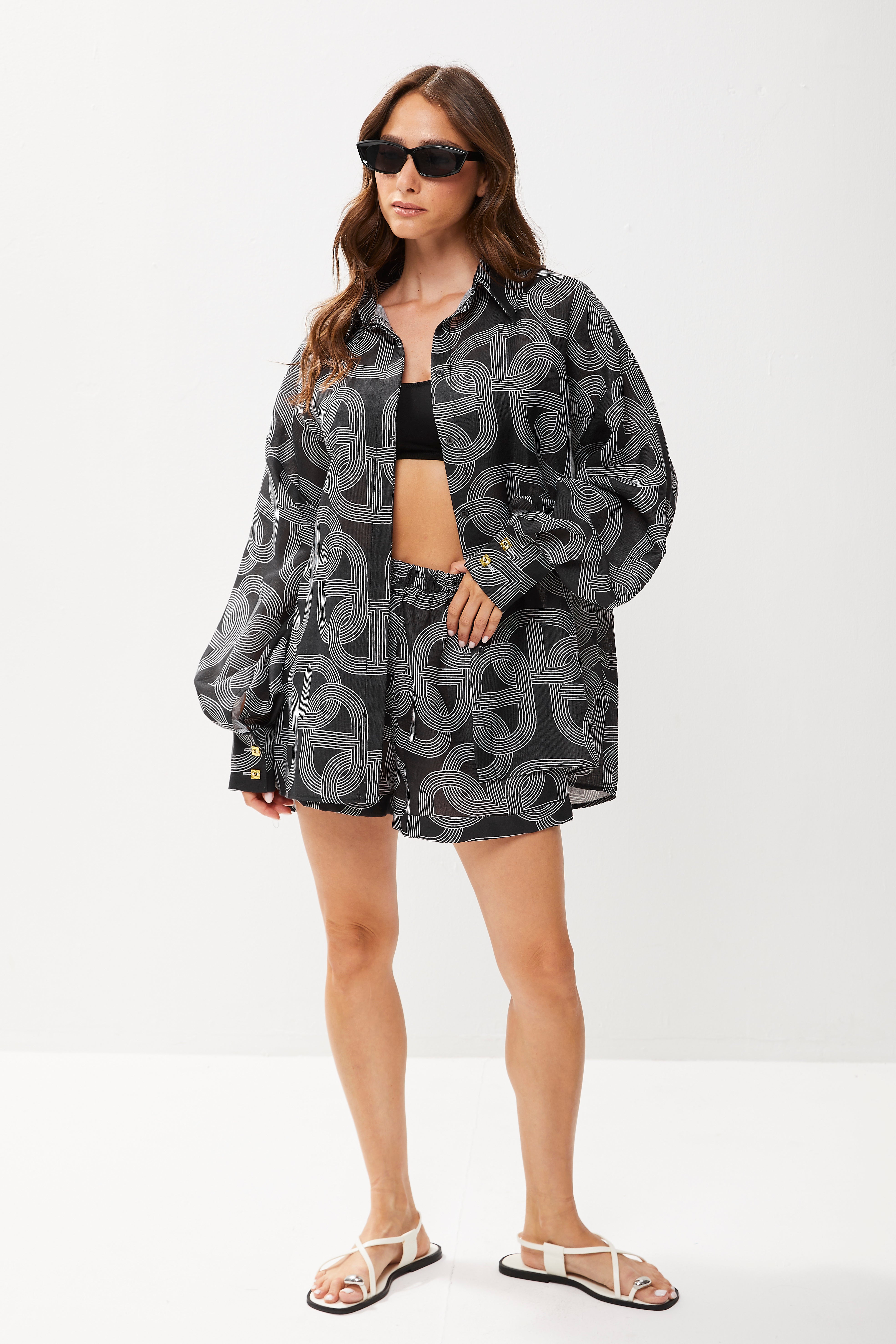 Selena Linen Shirt Noir Link