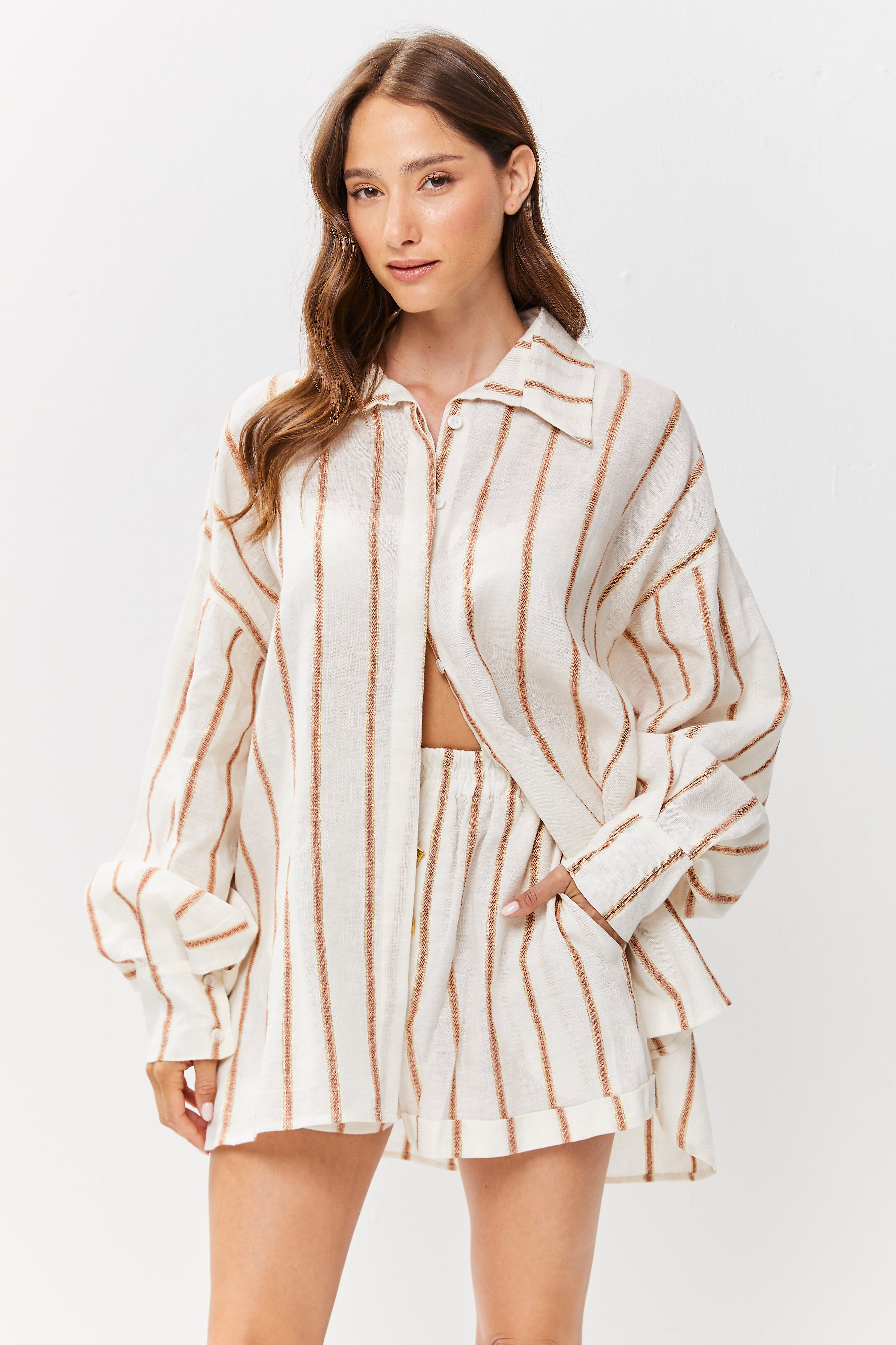 Selena Linen Shorts Terracotta Stripes