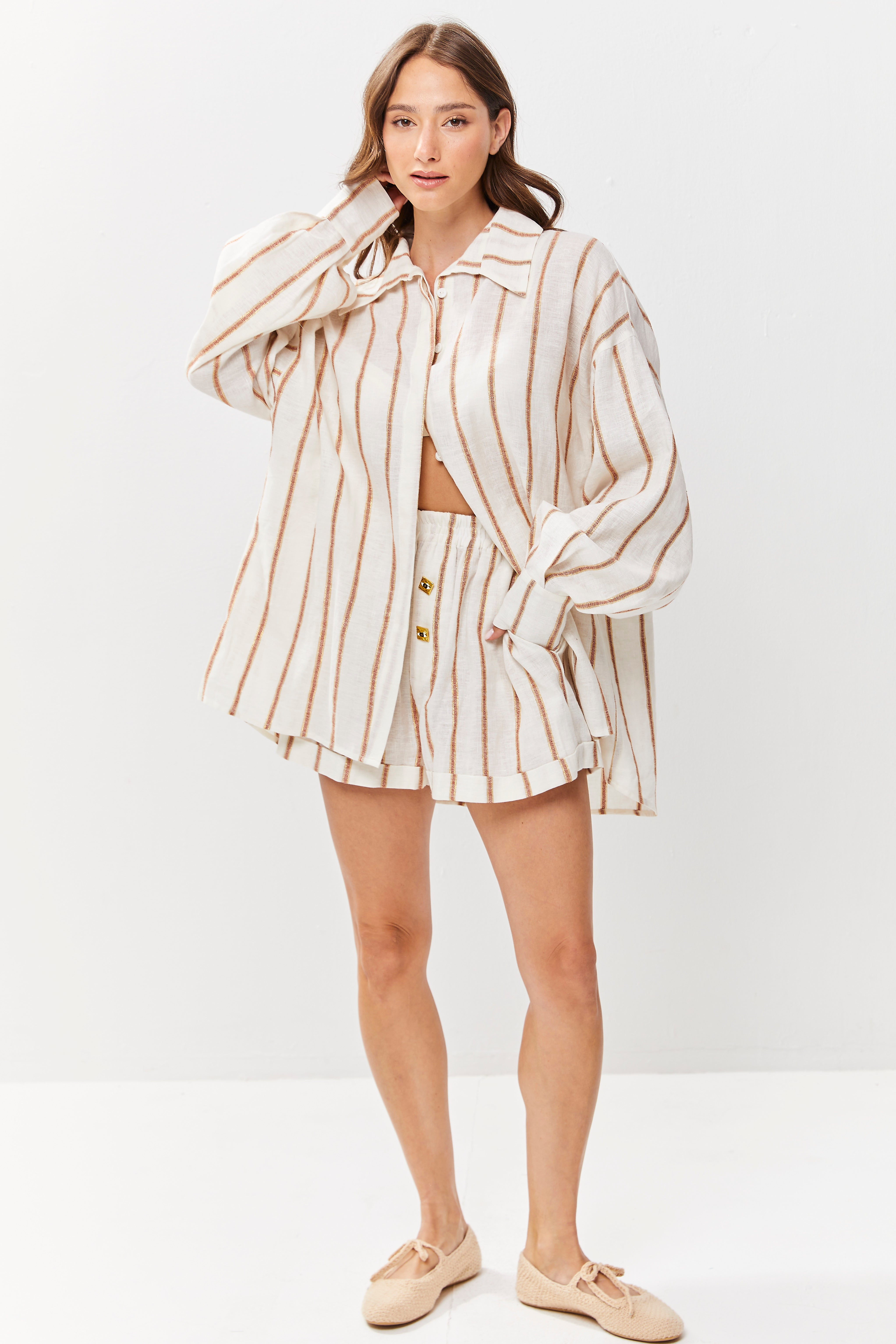 Selena Linen Shorts Terracotta Stripes