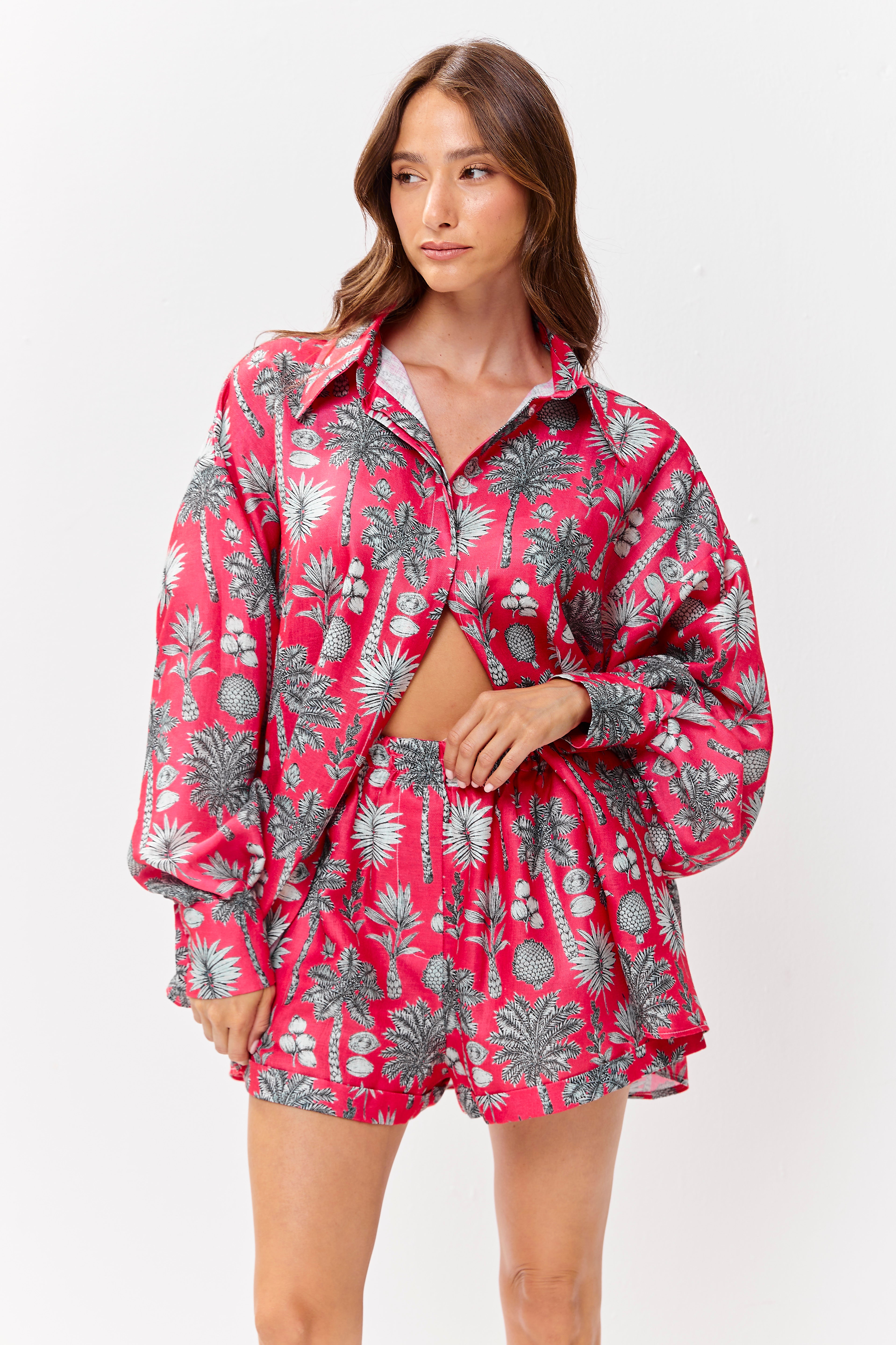 Selena Linen Shorts Flora Magenta