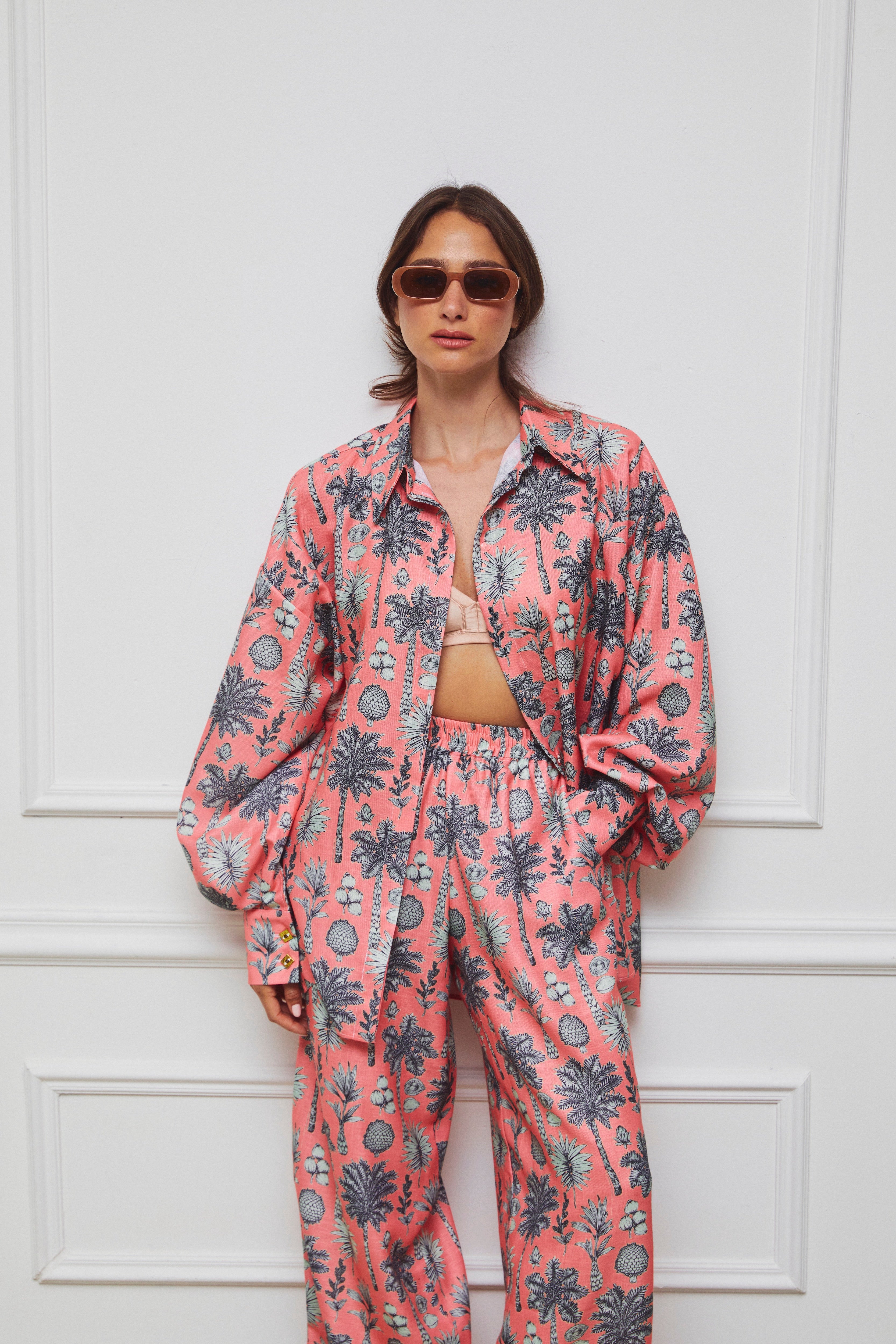 Selena Linen Shirt Flora Blush