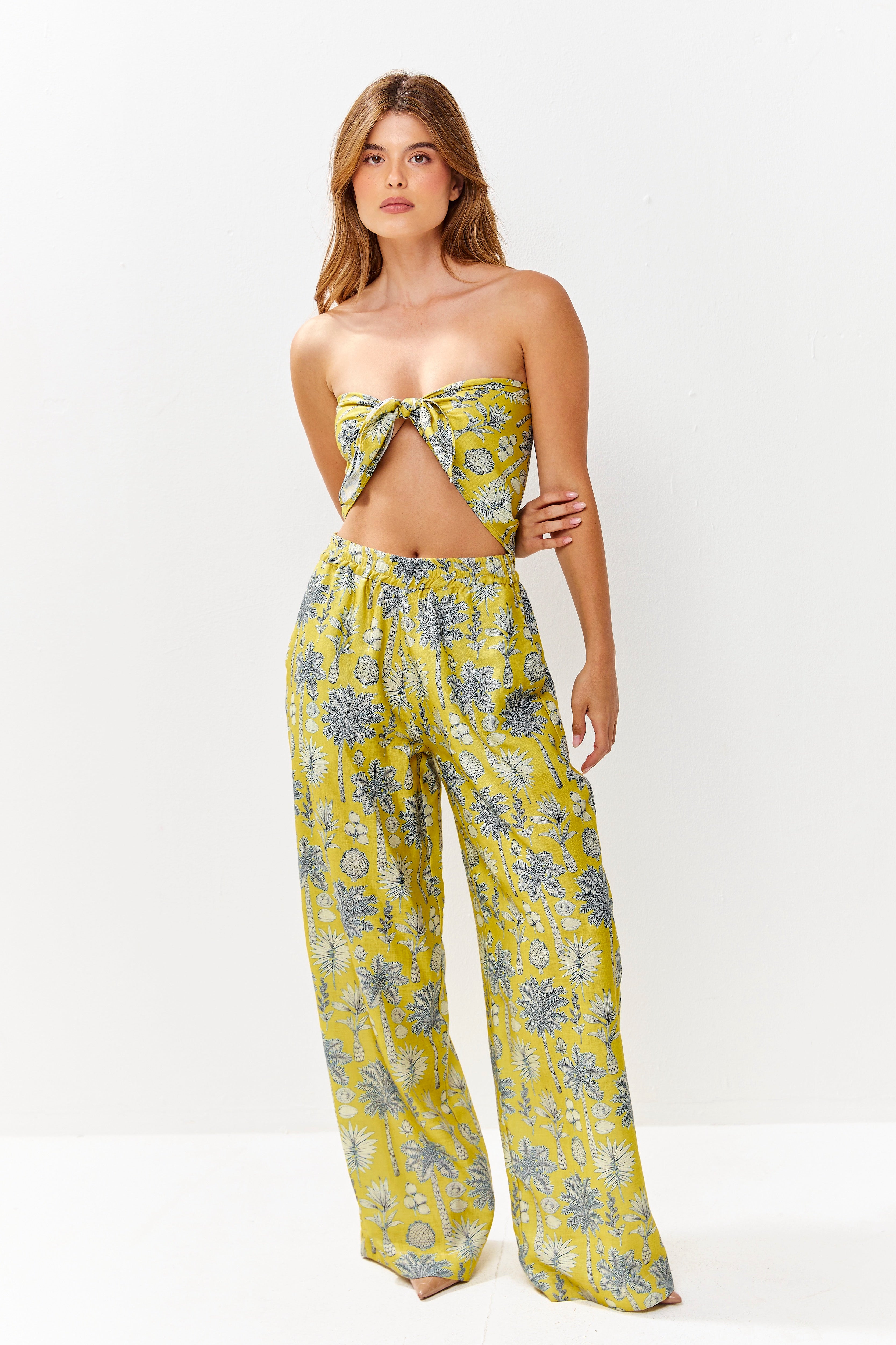 Selena Linen Scarf Flora Yellow