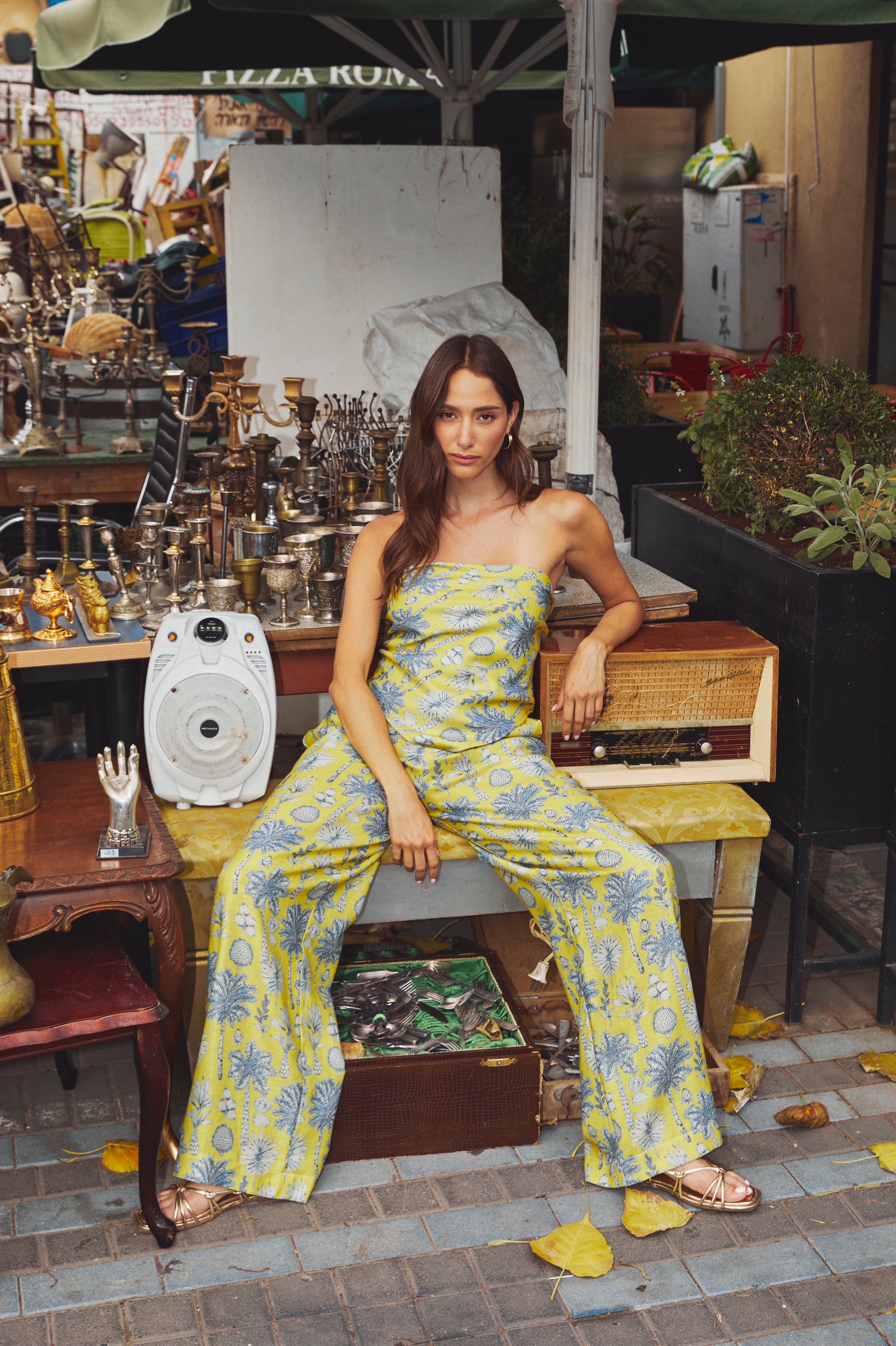 Selena Linen Scarf Flora Yellow