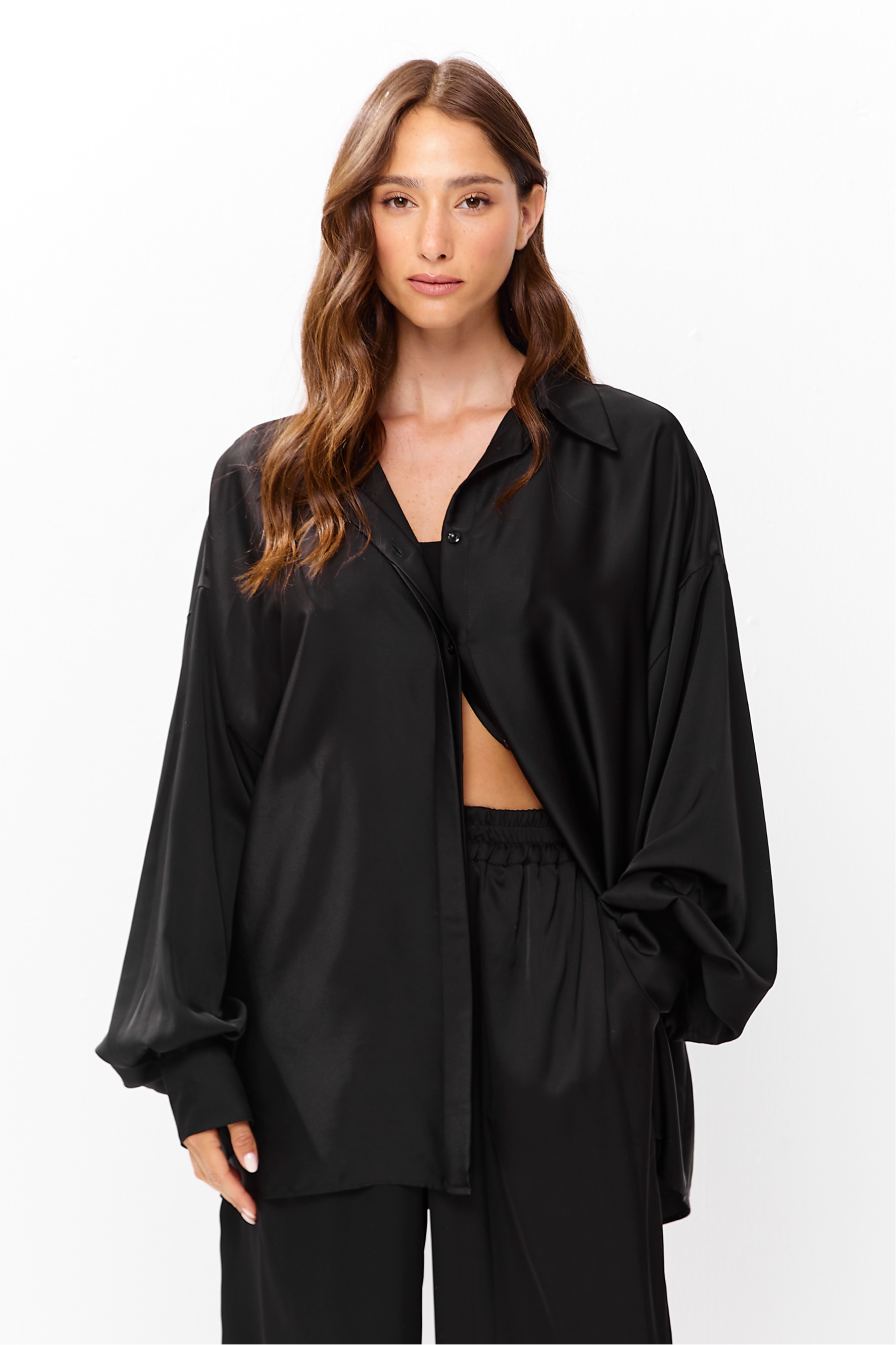 Selena Satin Shirt Black