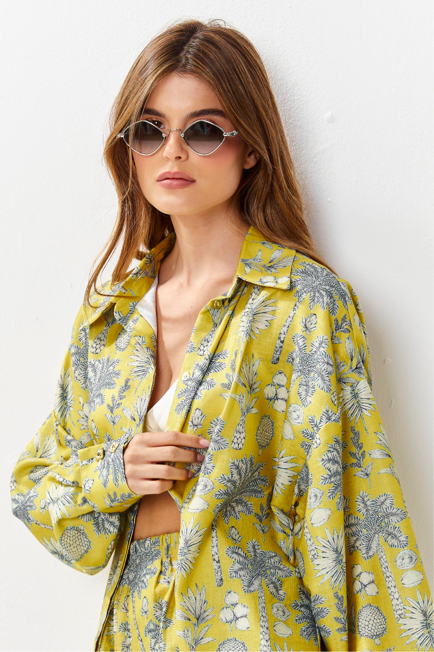 Selena Linen Shirt Flora Yellow