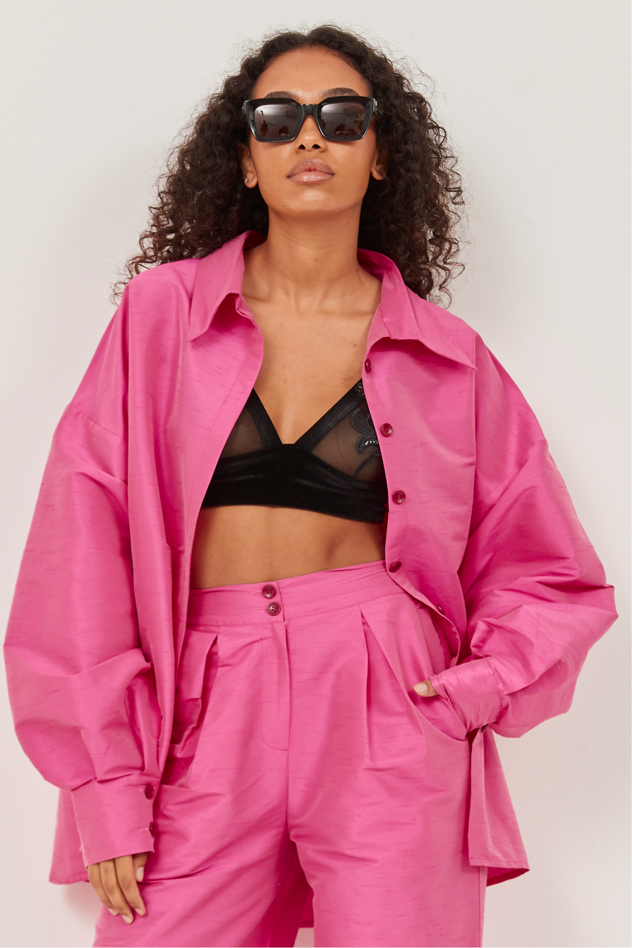 Selena Raw Silk Shirt Fuchsia