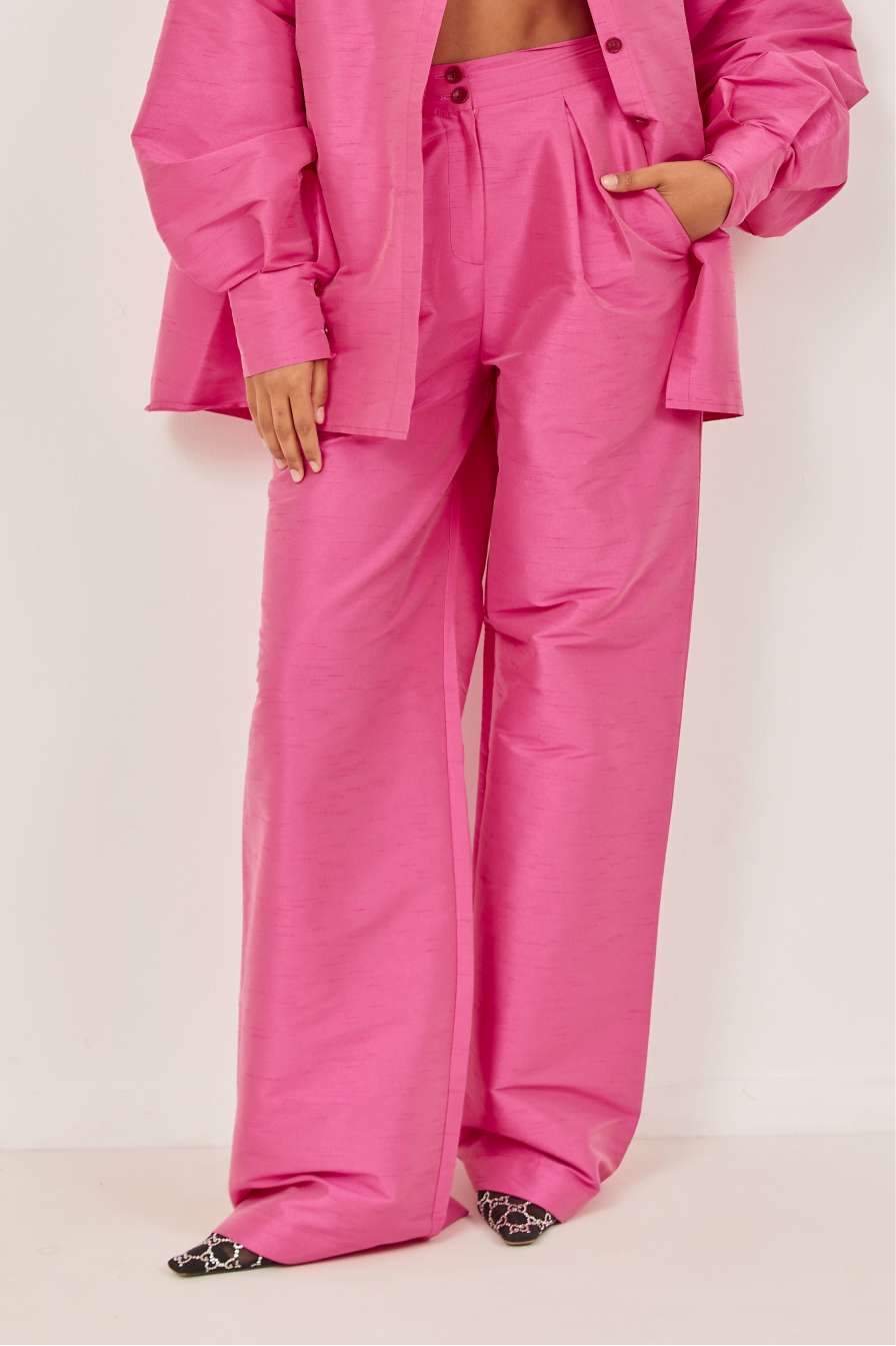 Isla Raw Silk Pants Fuchsia