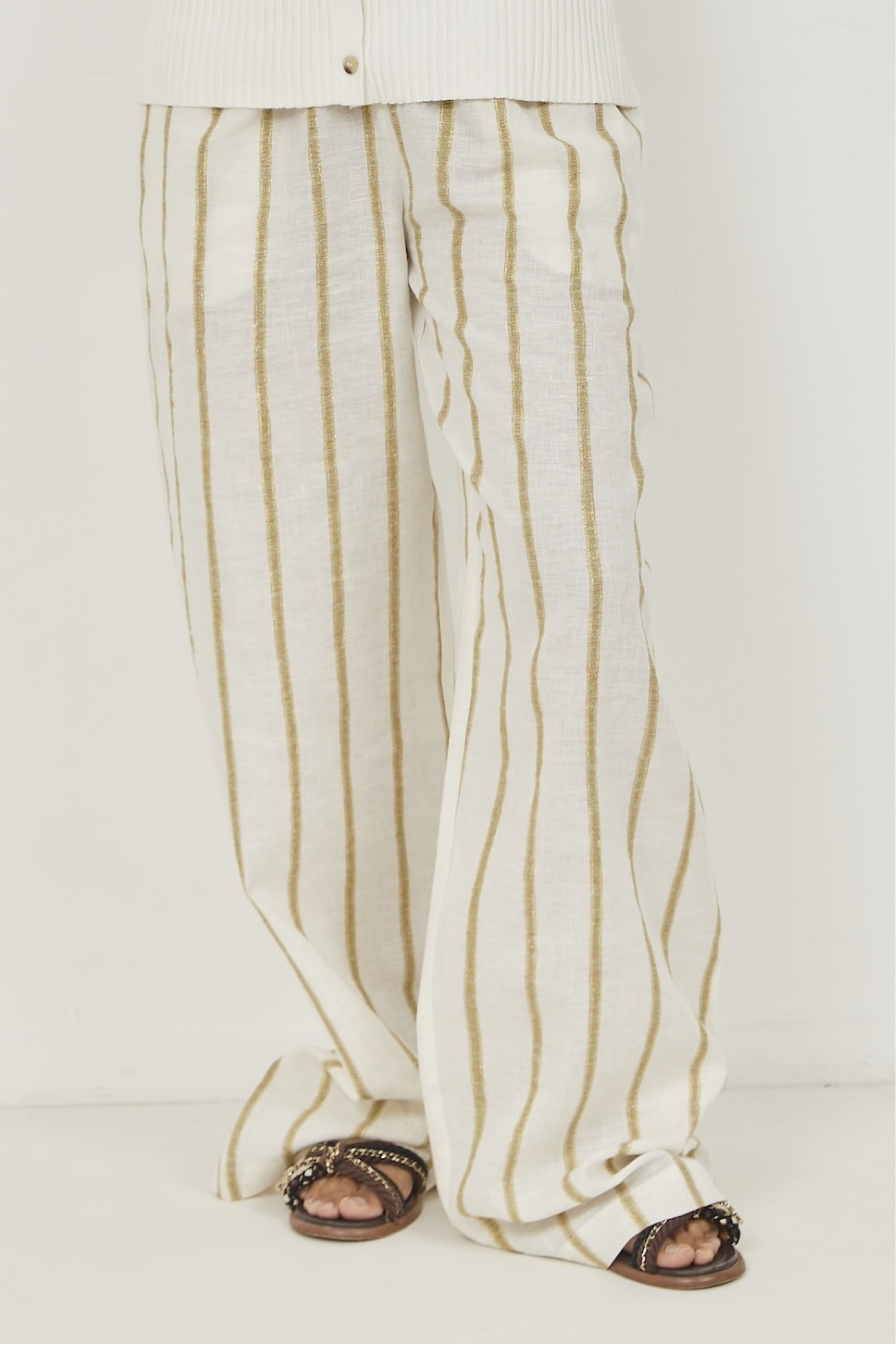 Isla Linen Pants Green Stripes