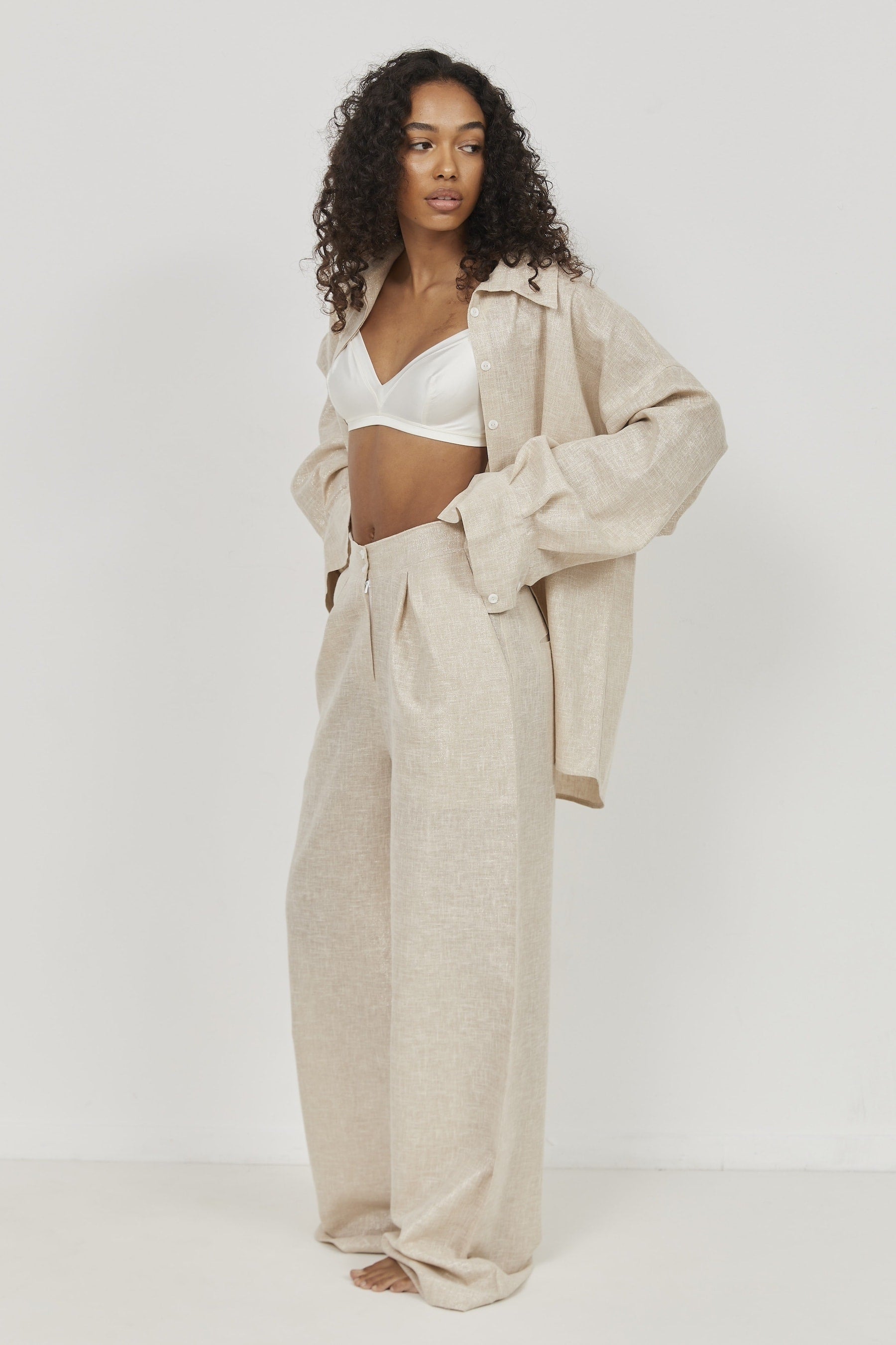 Selena Linen Shirt – Beige