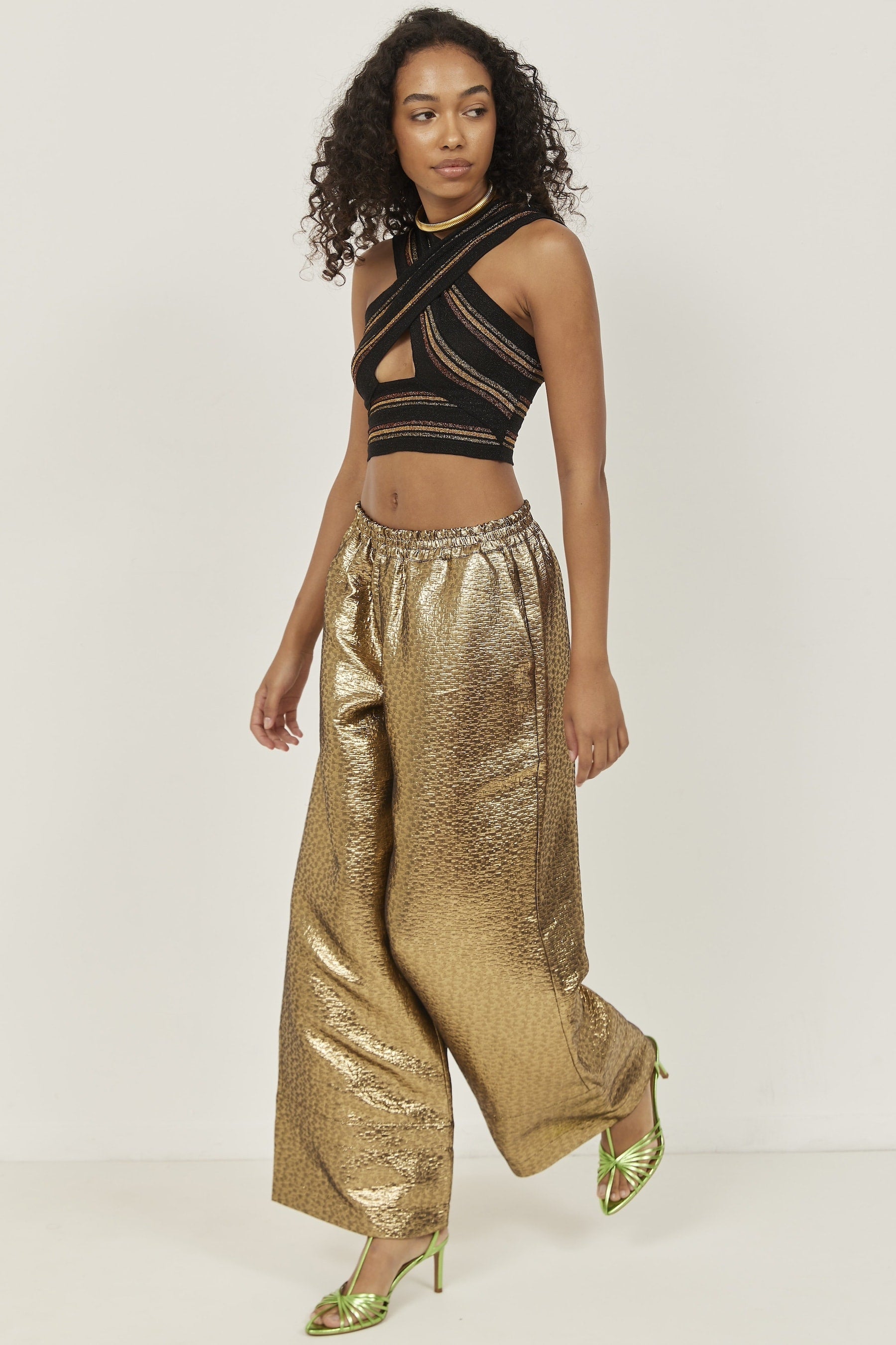 Aurelia Jacquard Pants – Gold