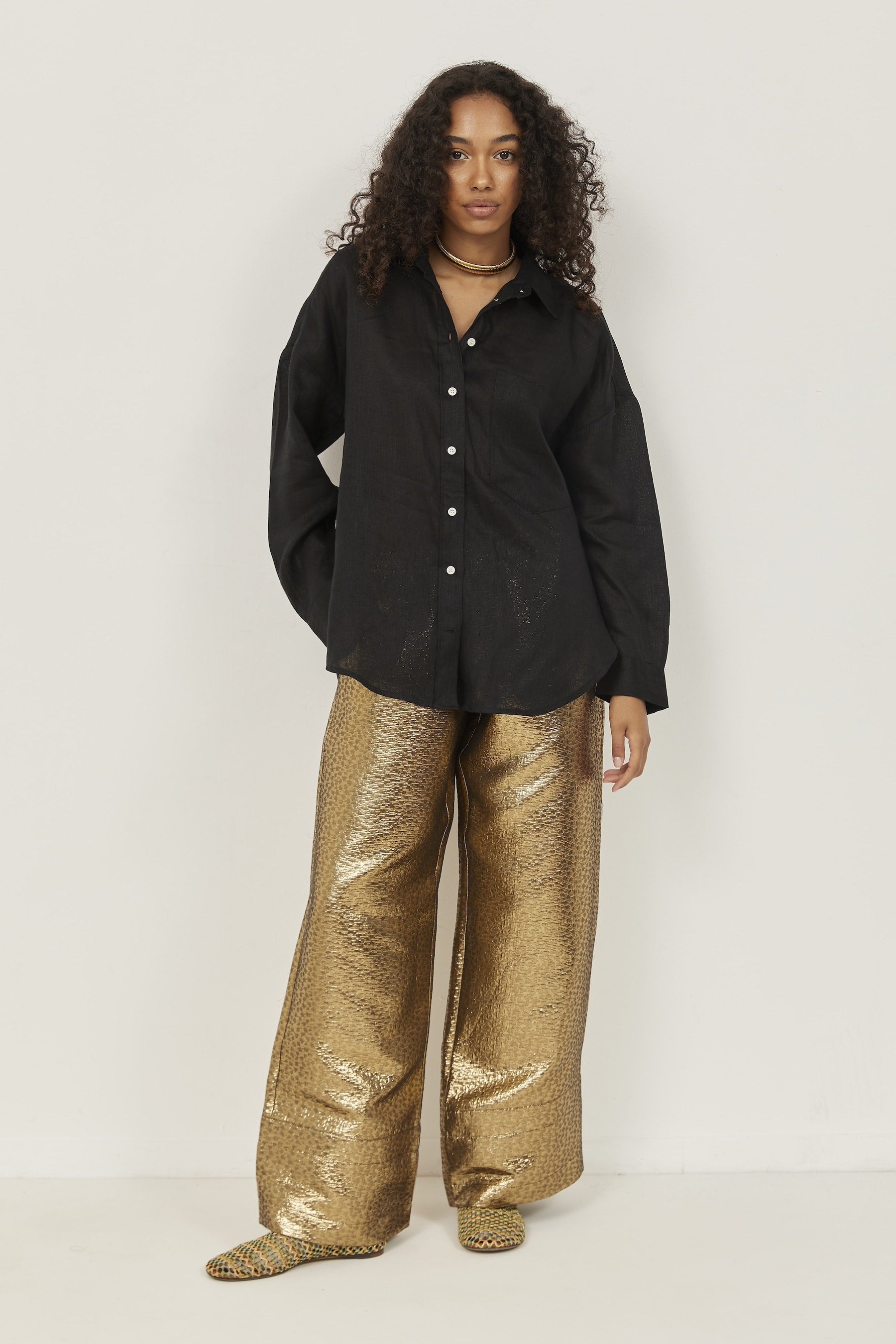 Aurelia Jacquard Pants – Gold