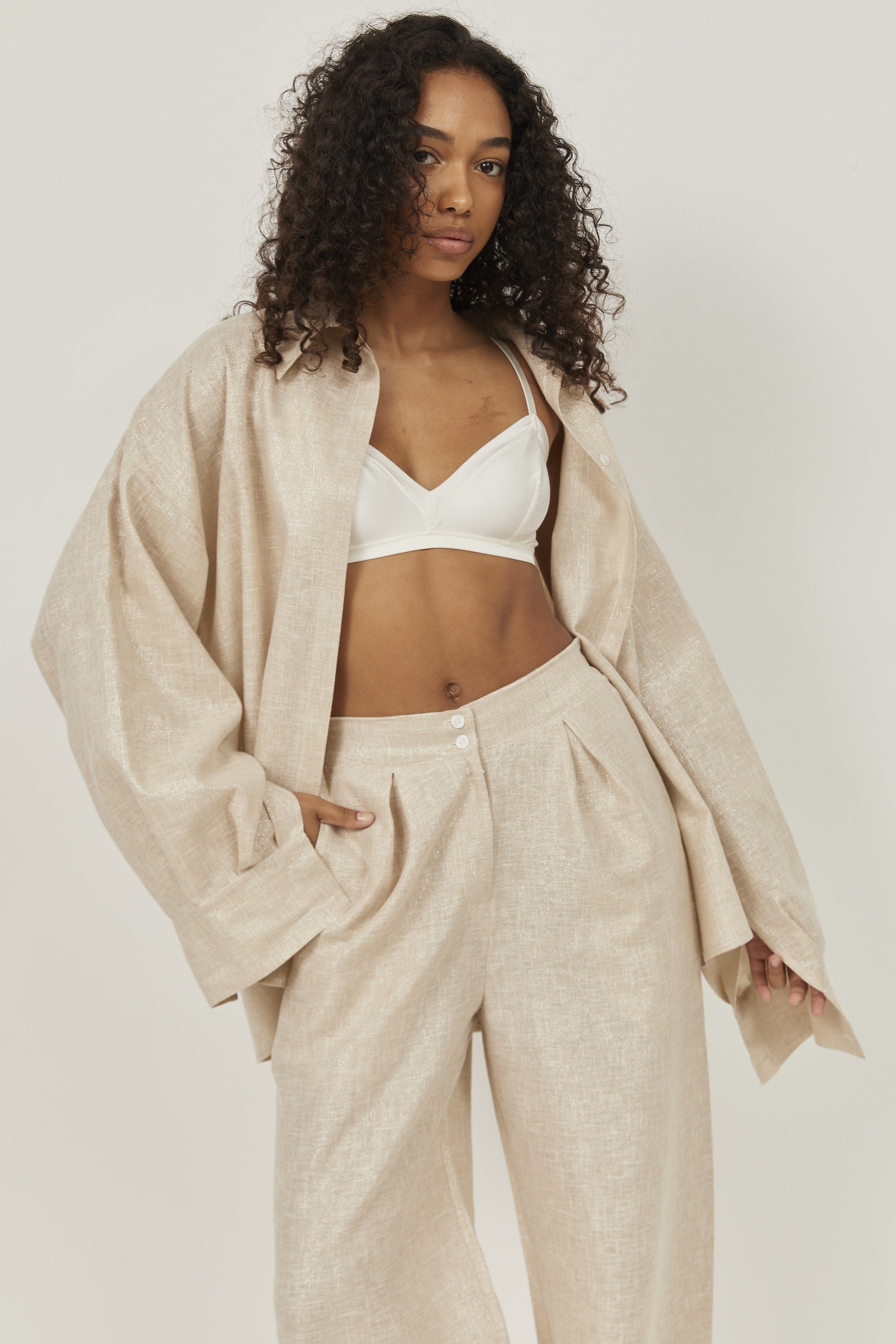 Selena Linen Shirt – Beige