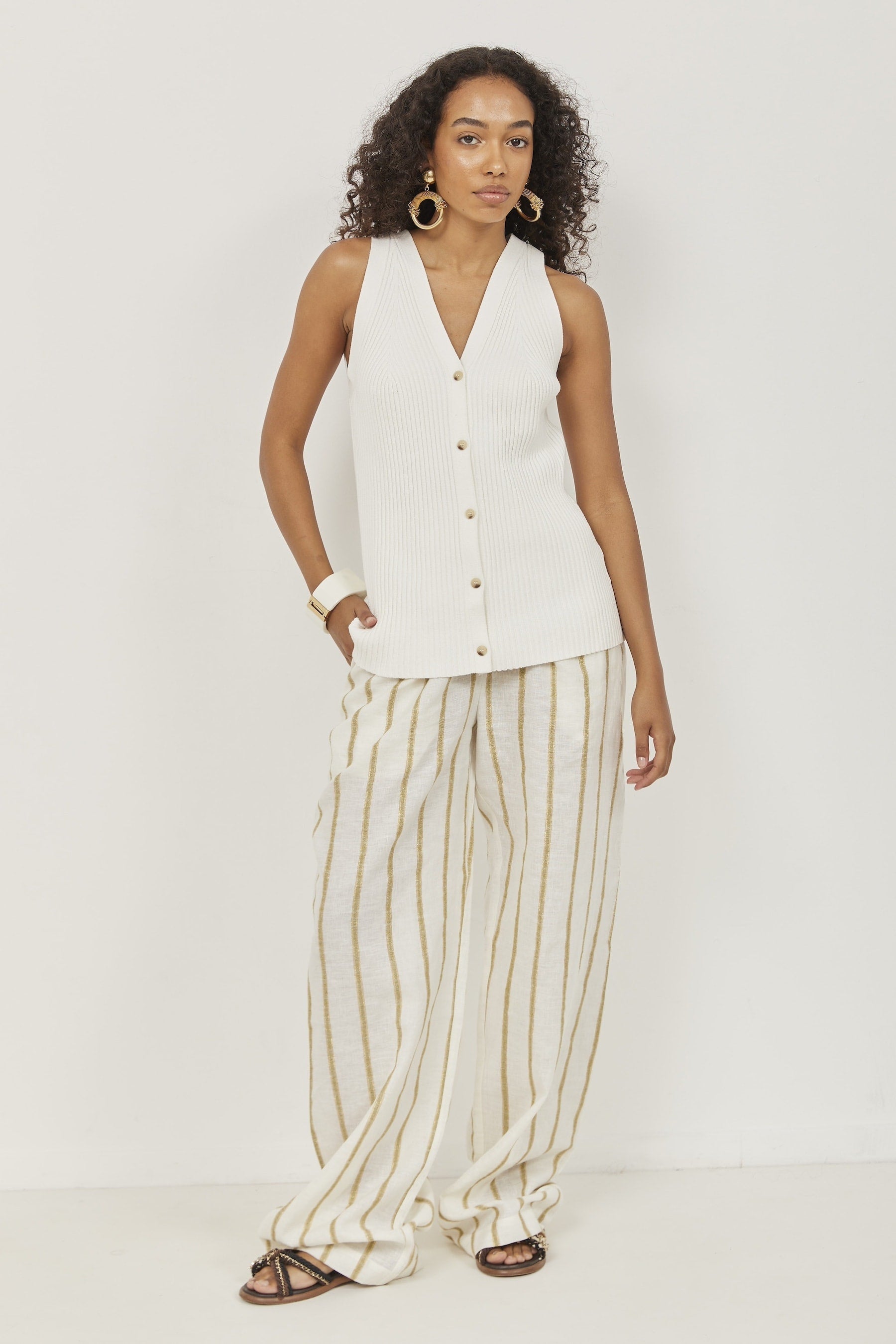 Isla Linen Pants Green Stripes