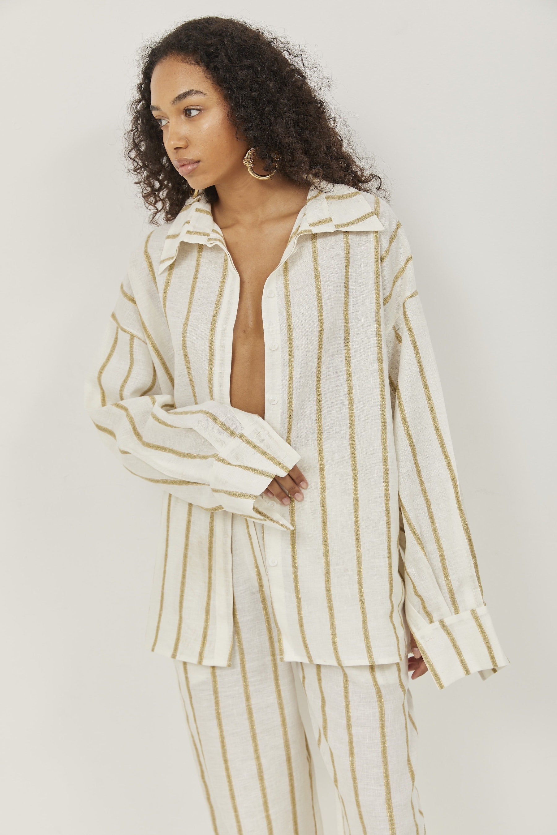 Isla Linen Pants Green Stripes