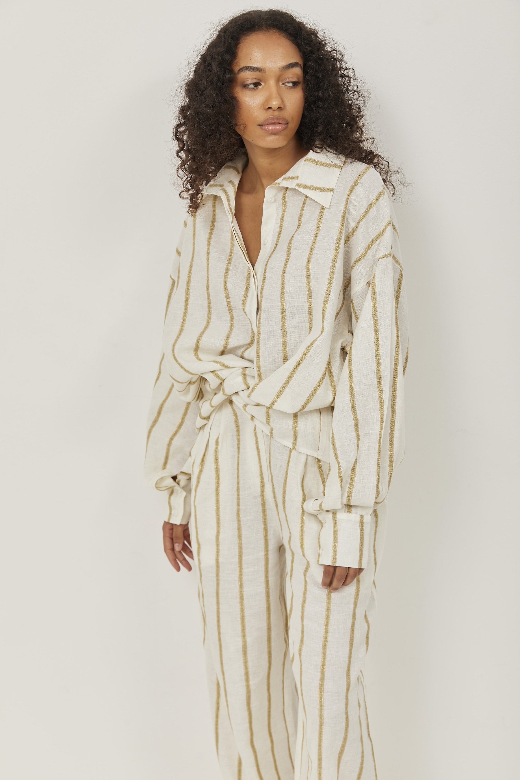 Isla Linen Pants Green Stripes