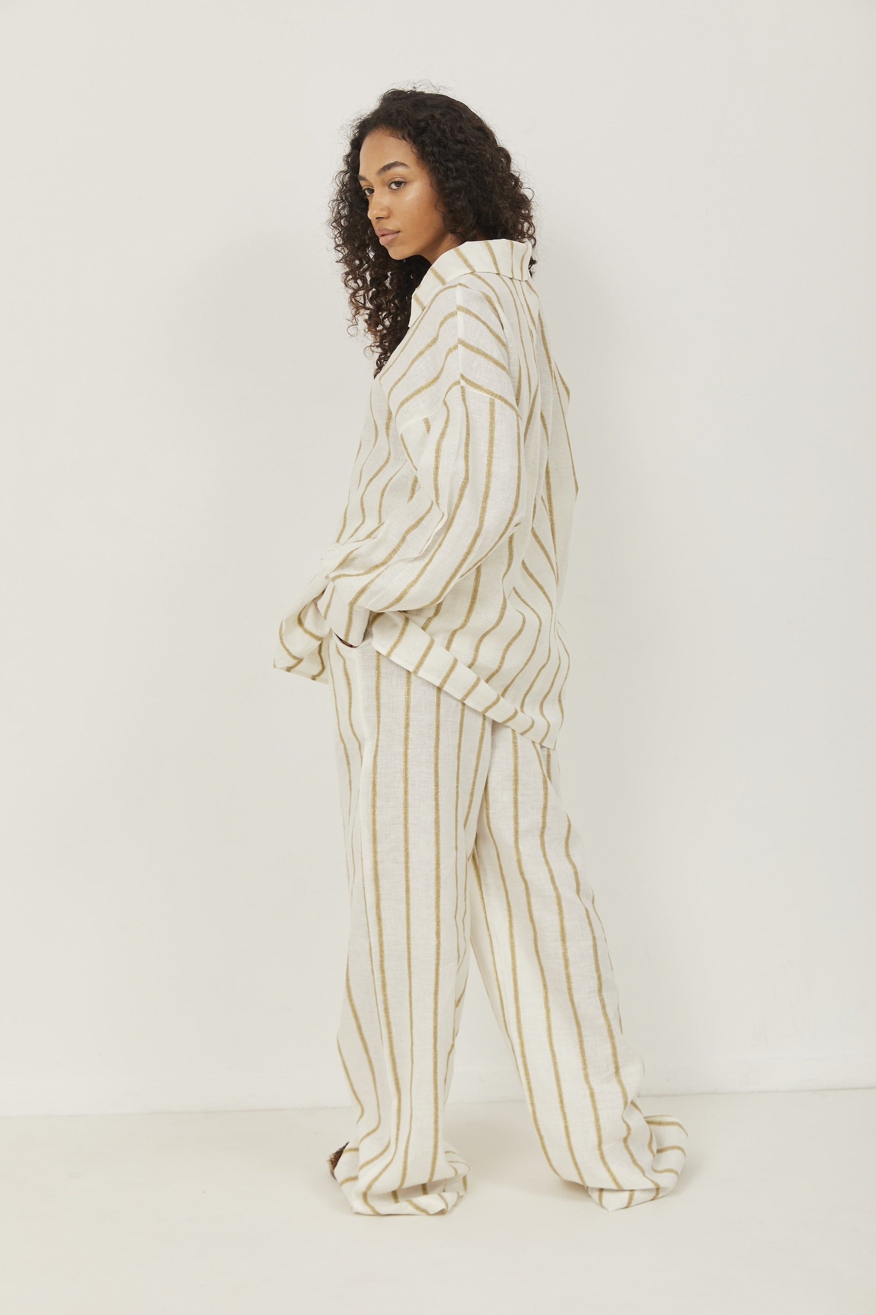 Selena Linen Shirt Green Stripes