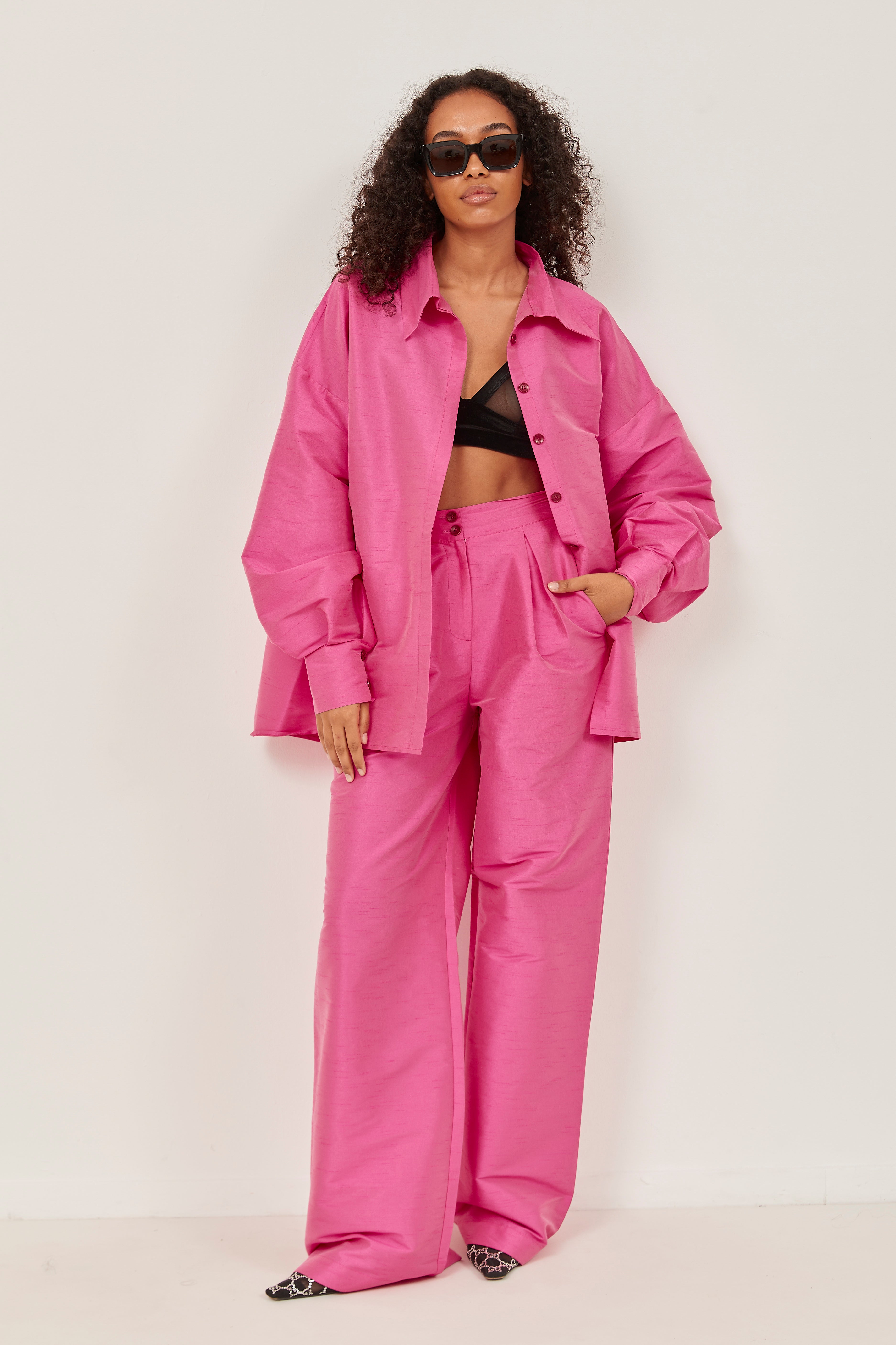 Selena Raw Silk Shirt Fuchsia