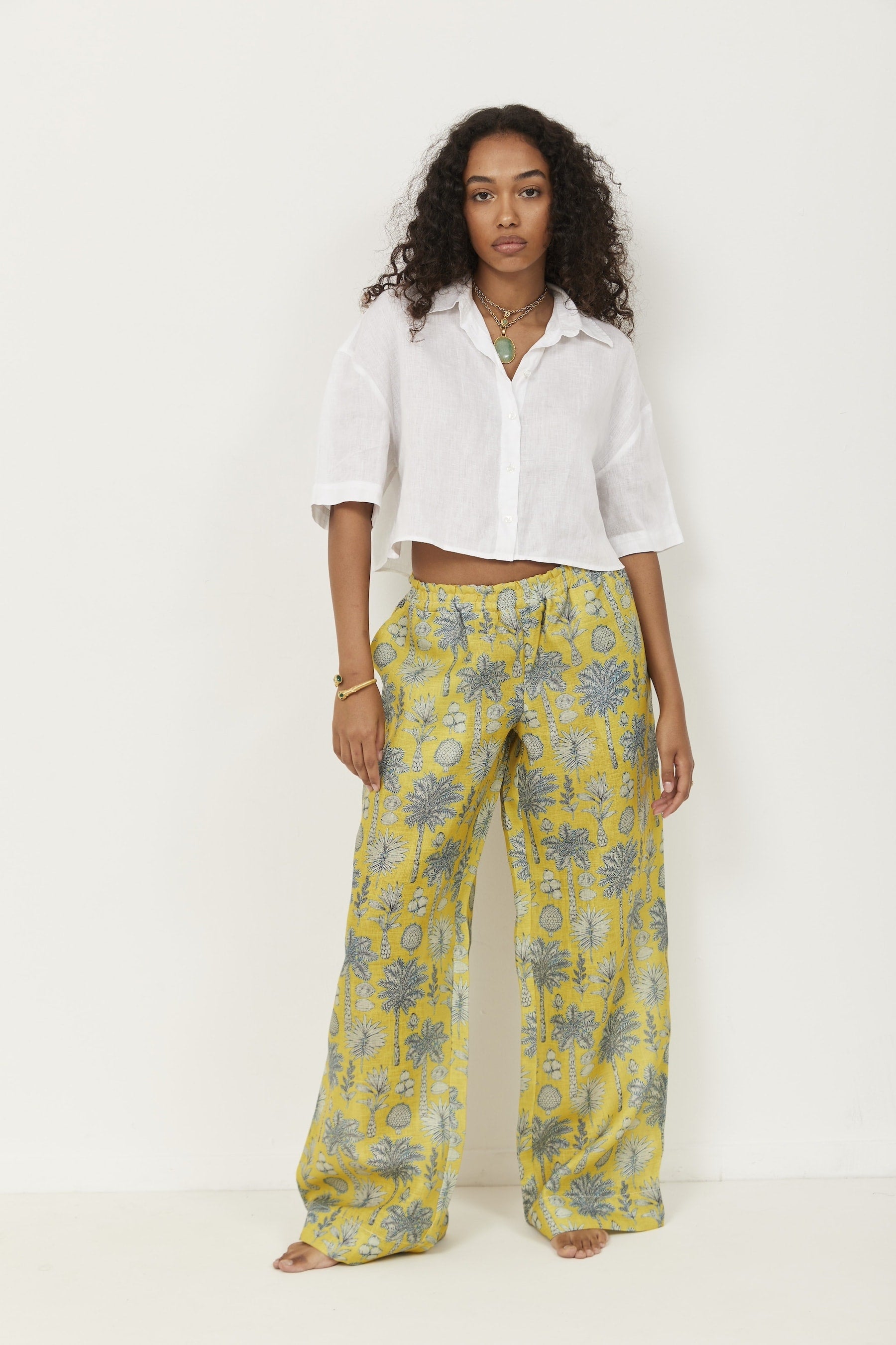 Selena Linen Pants Yellow Flora