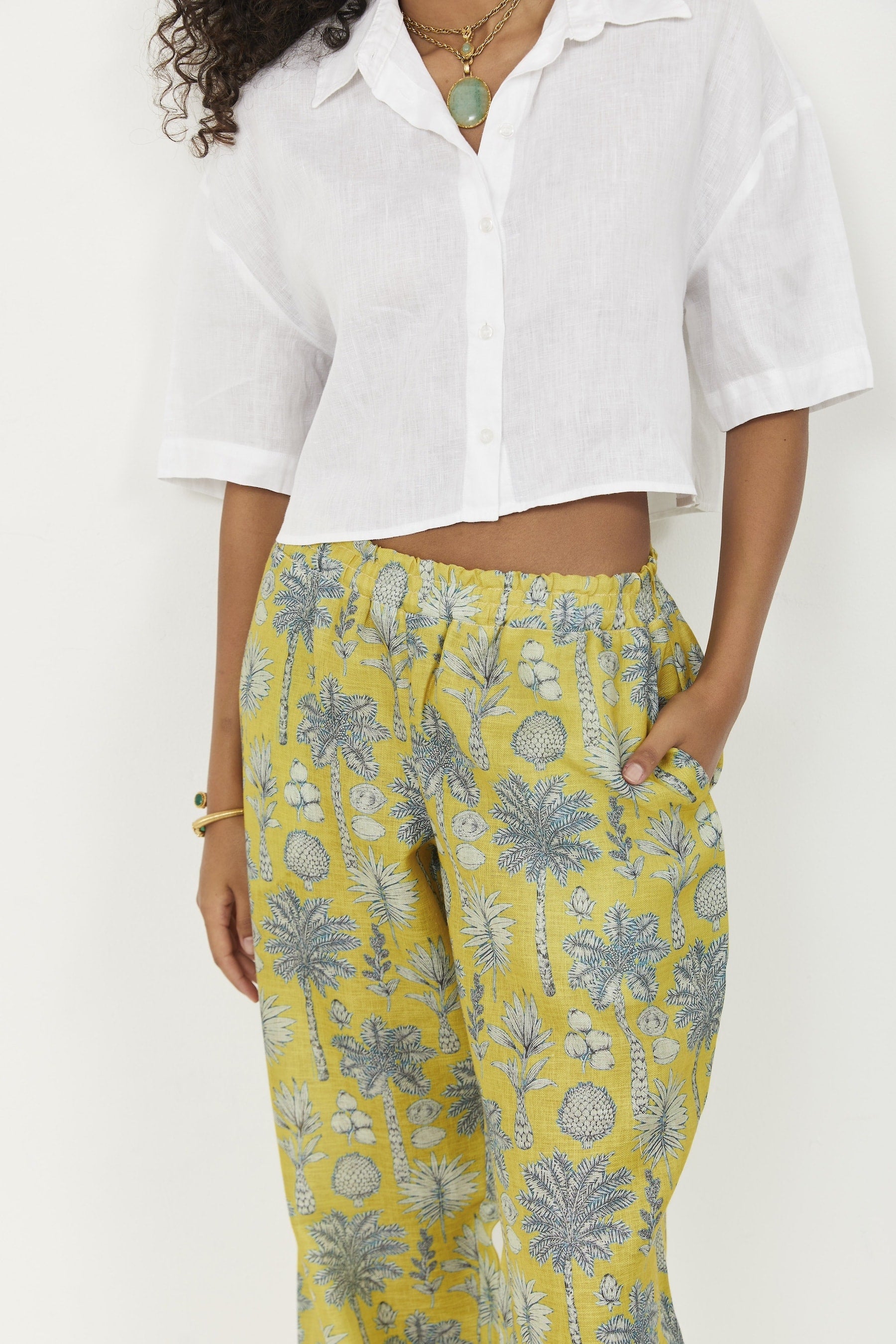 Selena Linen Pants Yellow Flora