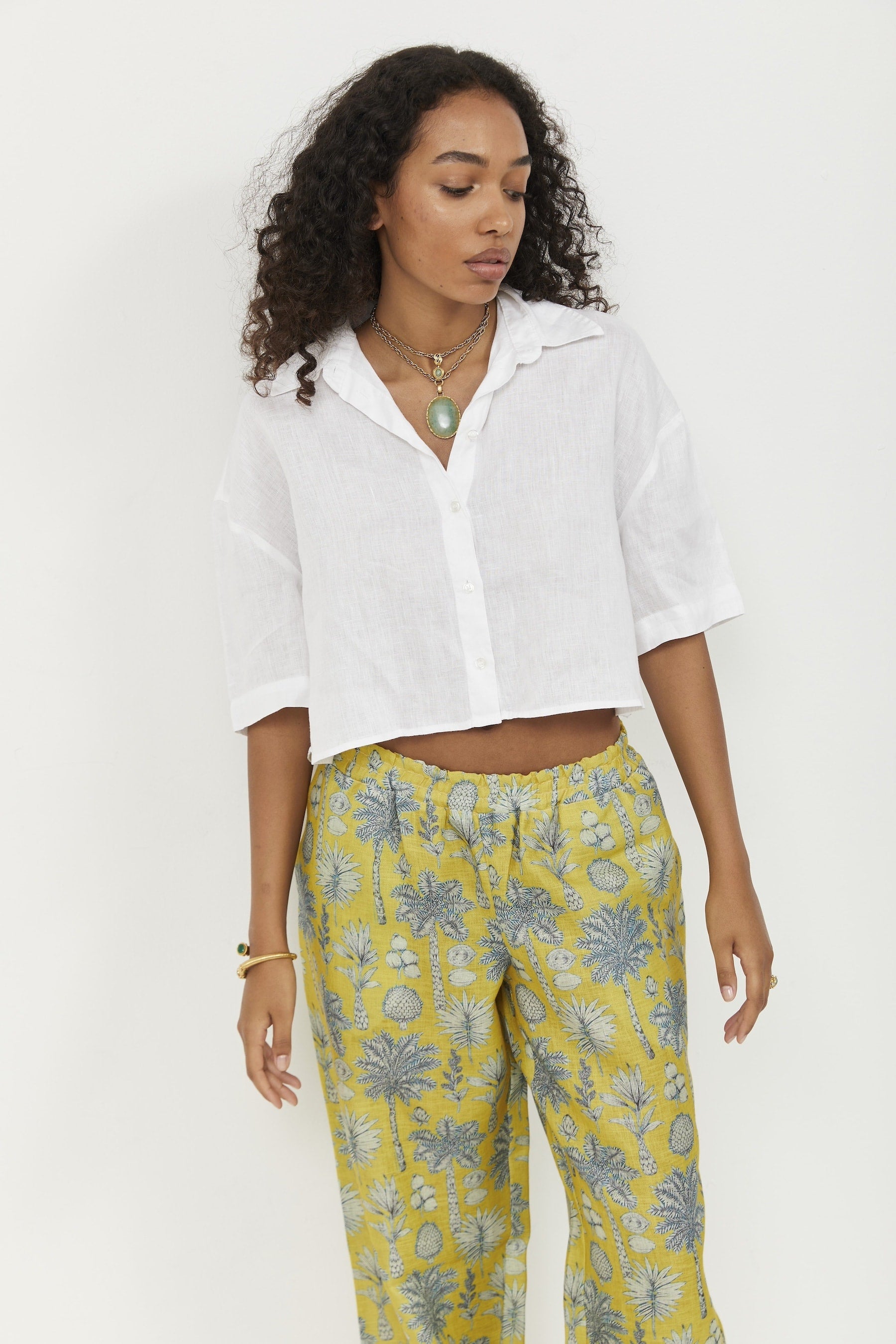 Selena Linen Pants Yellow Flora