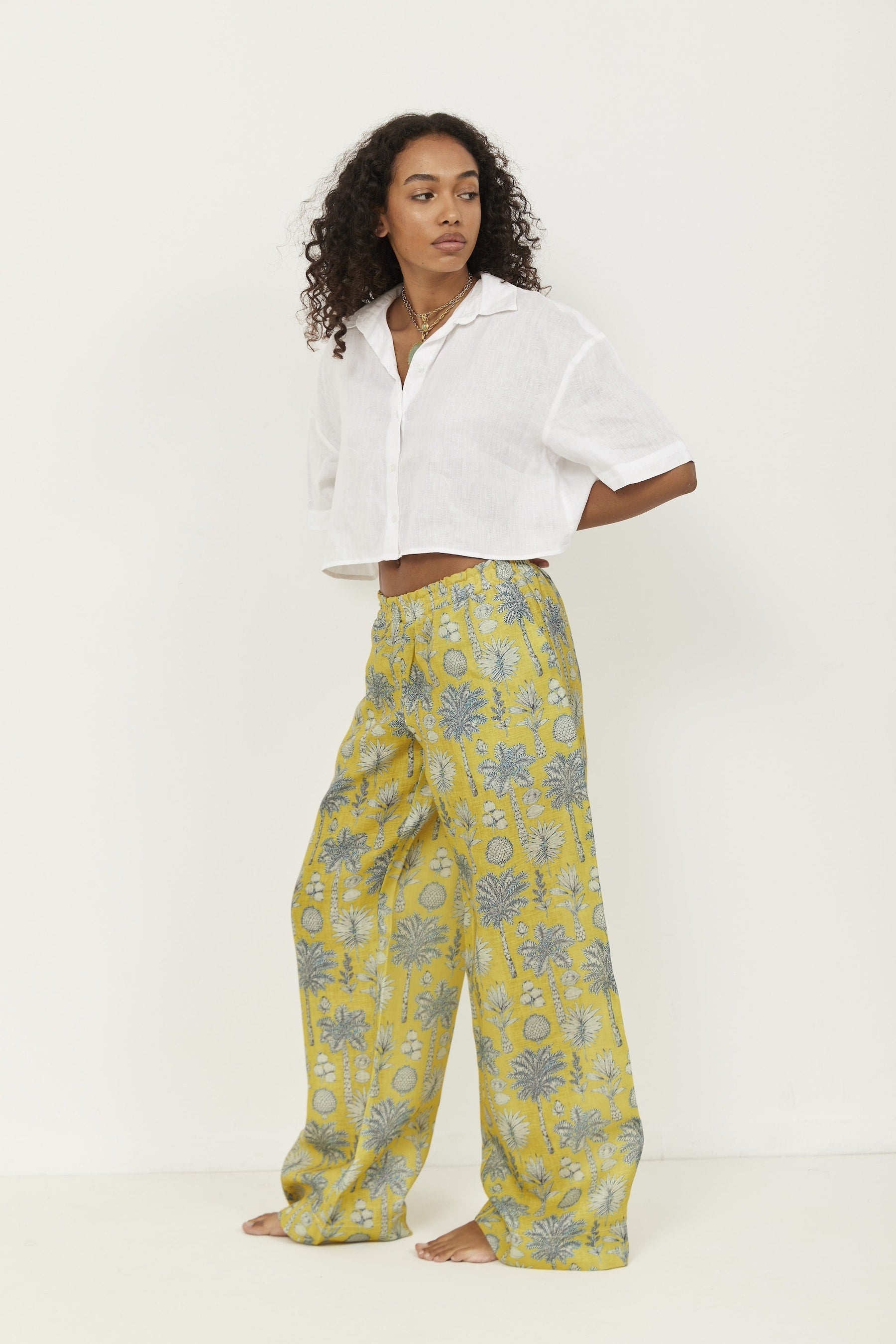 Selena Linen Pants Yellow Flora