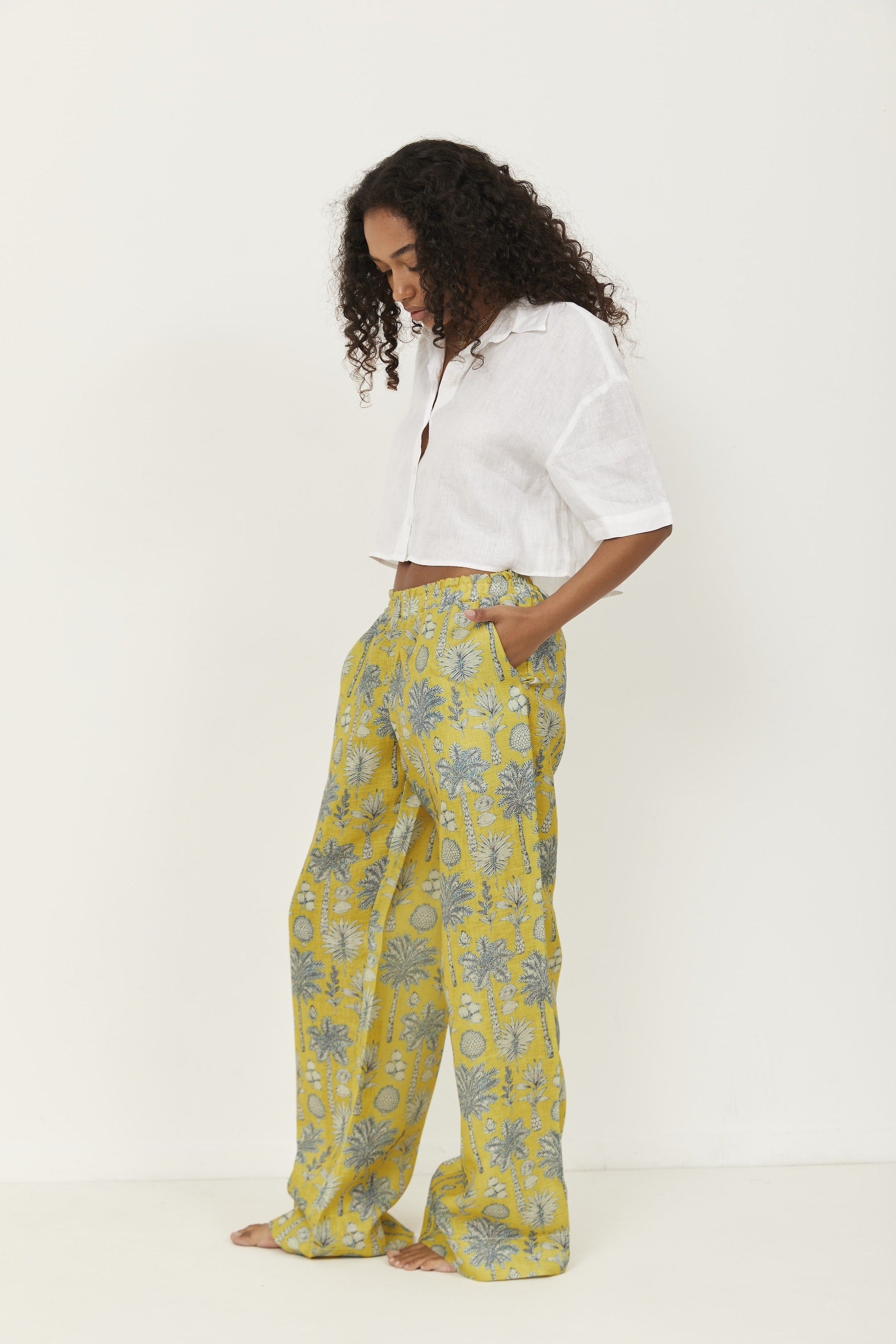 Selena Linen Pants Yellow Flora