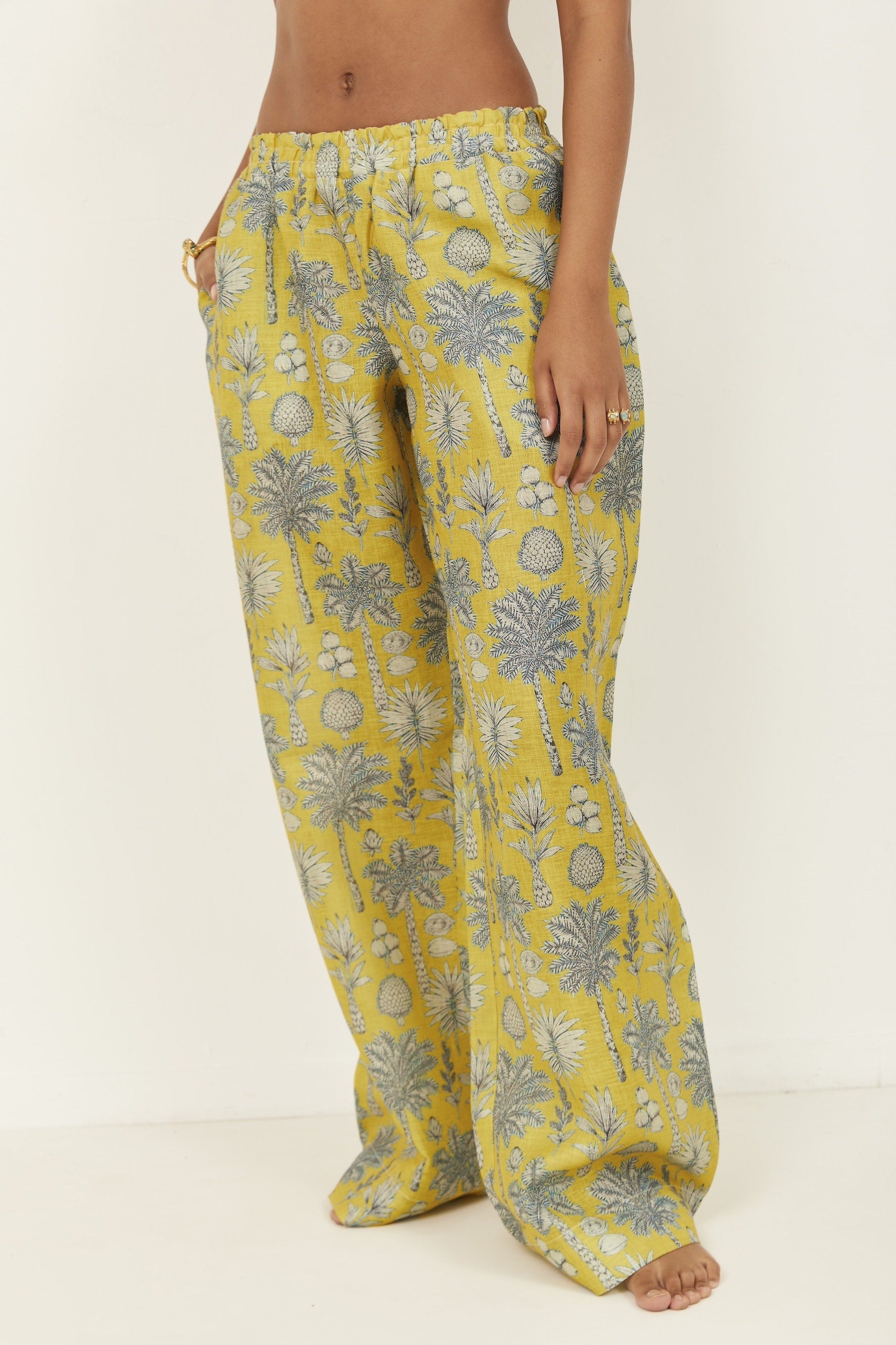 Selena Linen Pants Yellow Flora