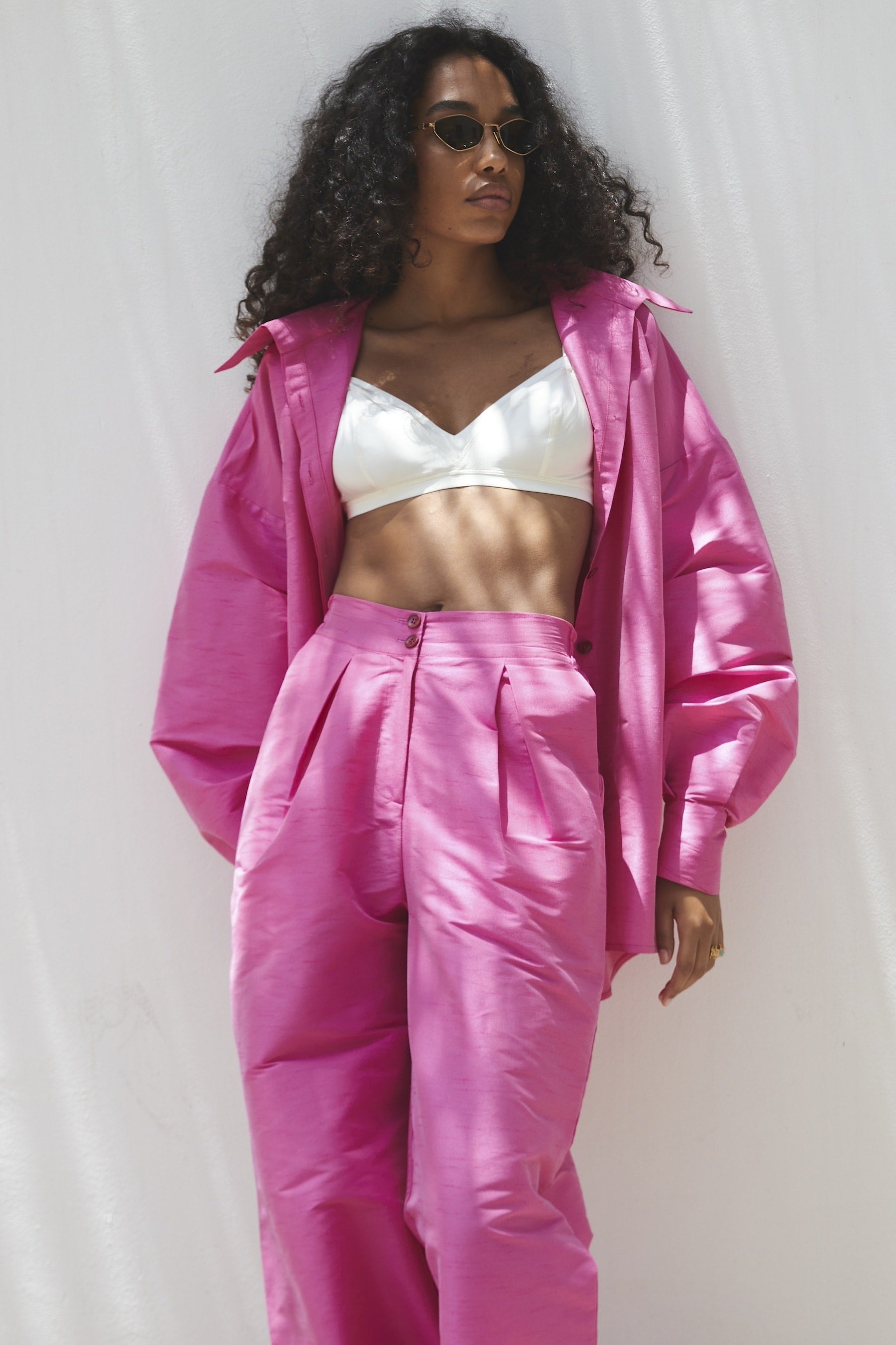 Isla Raw Silk Pants Fuchsia