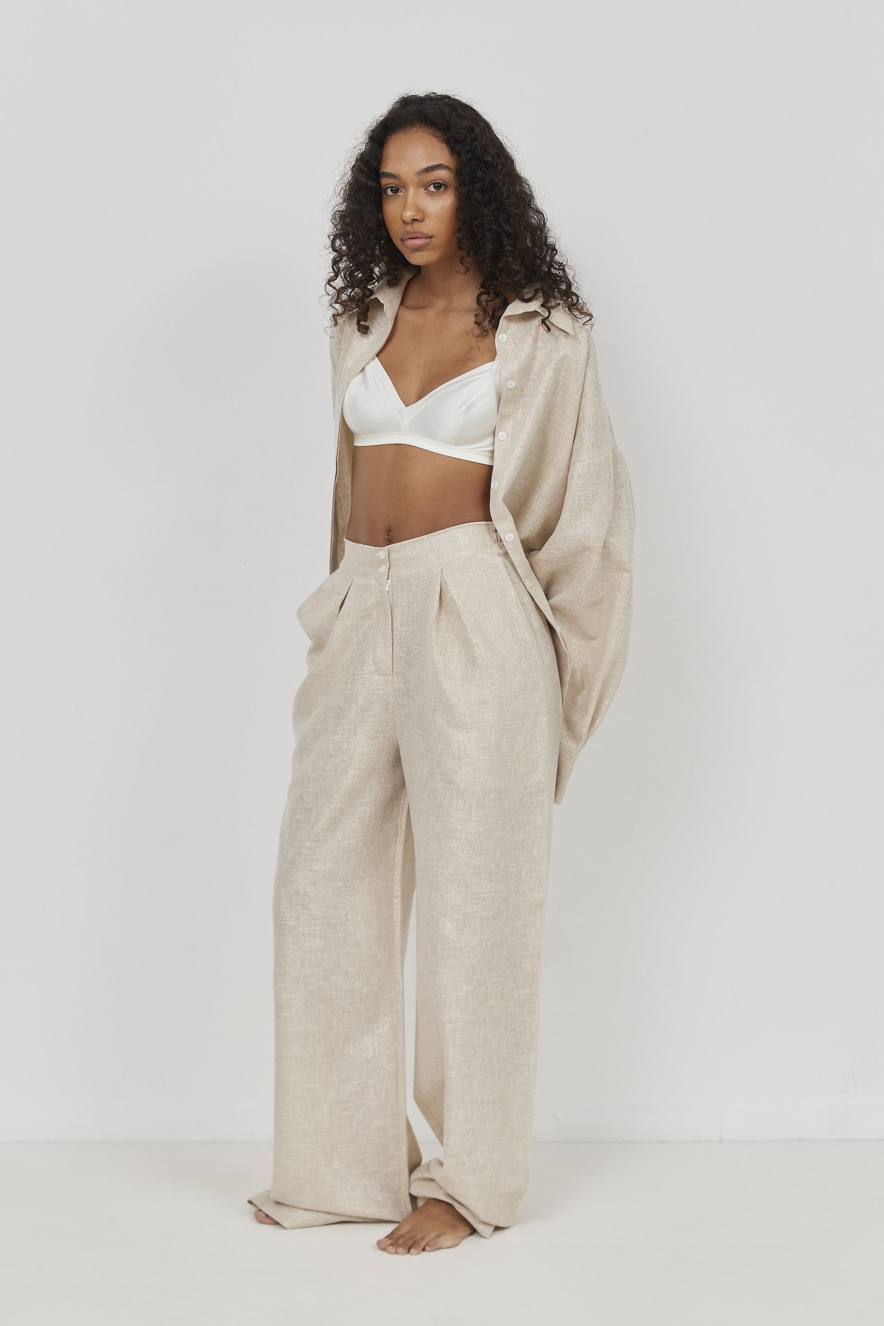 Selena Linen Shirt – Beige