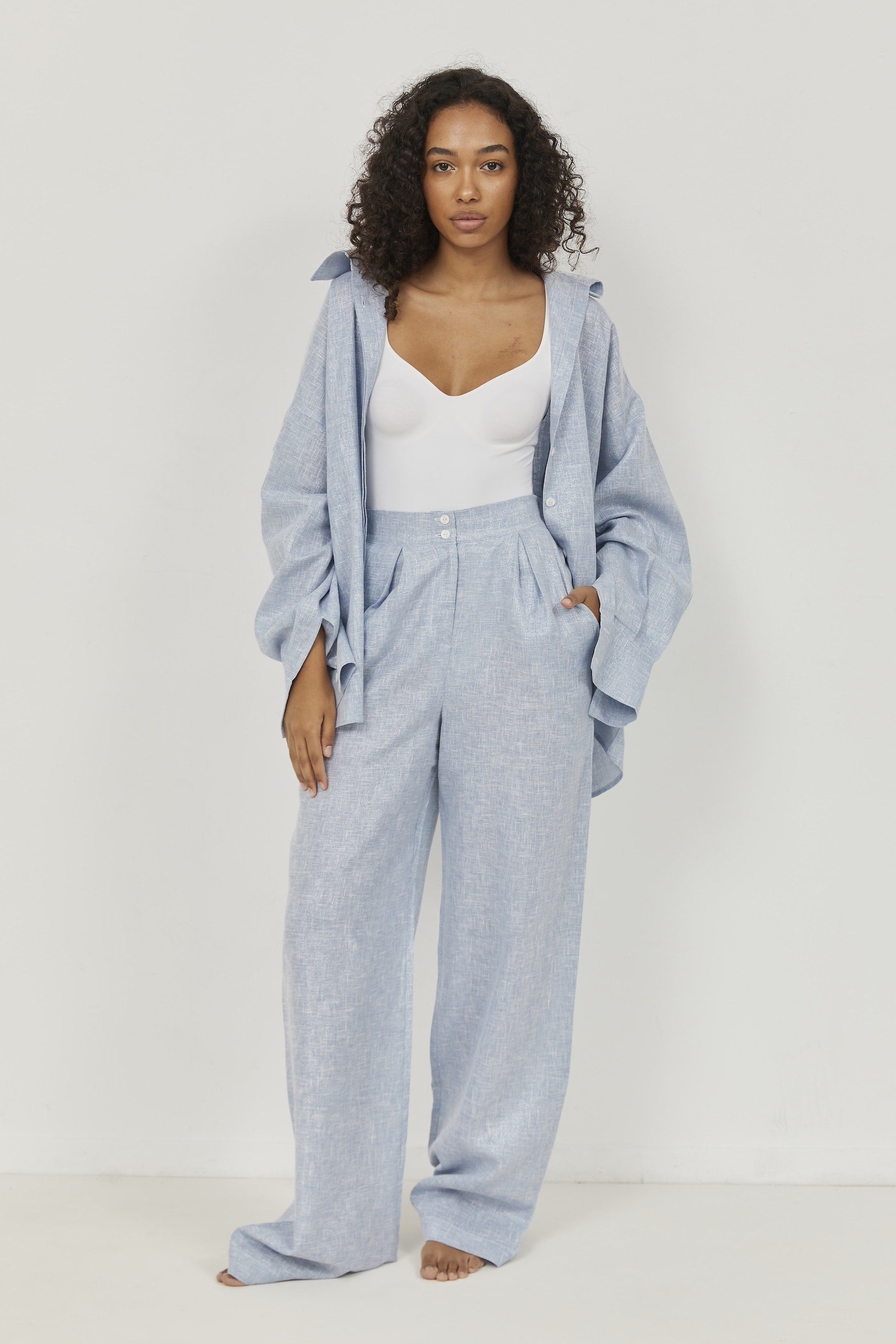 Selena Linen Shirt Blue