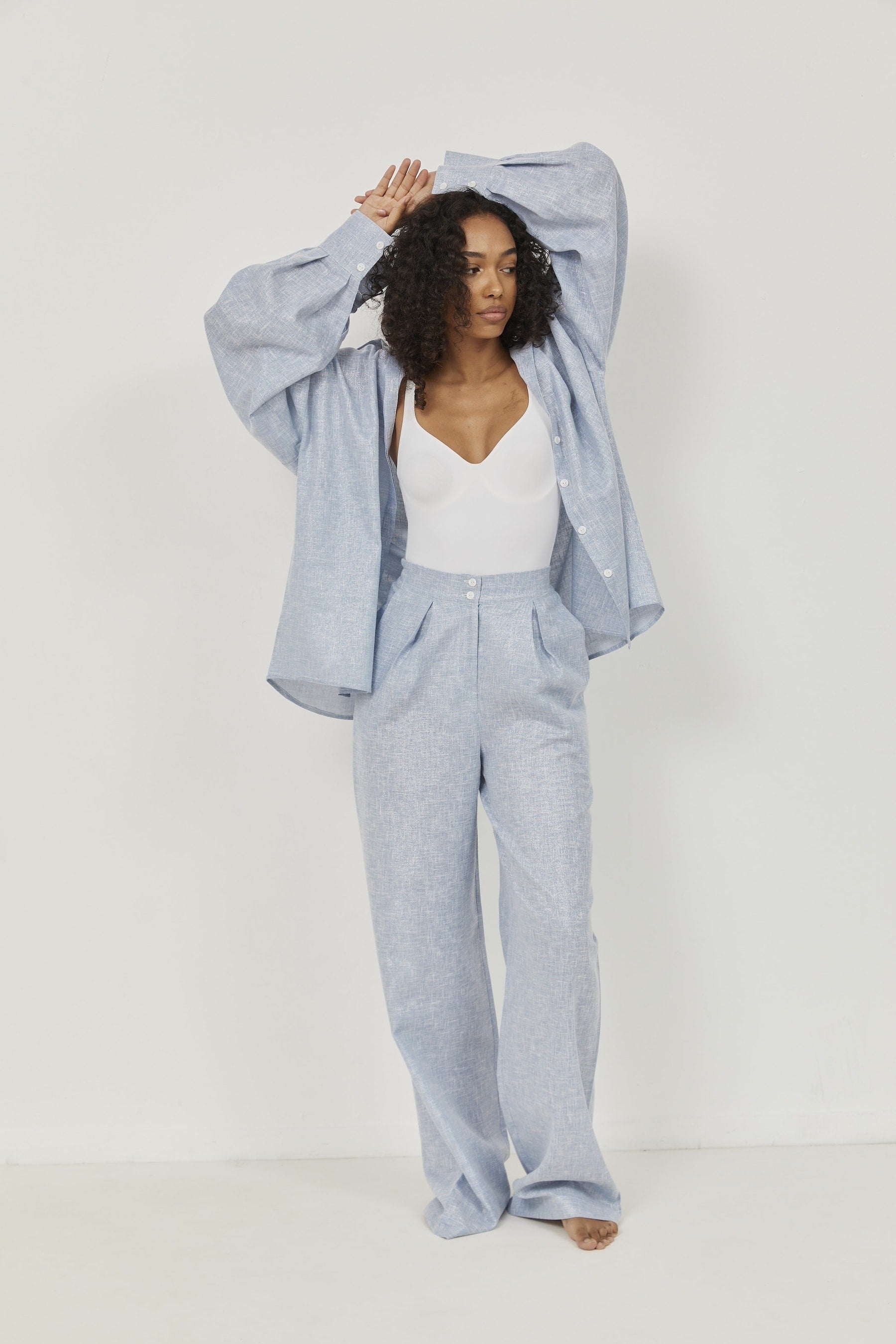 Selena Linen Shirt – Blue