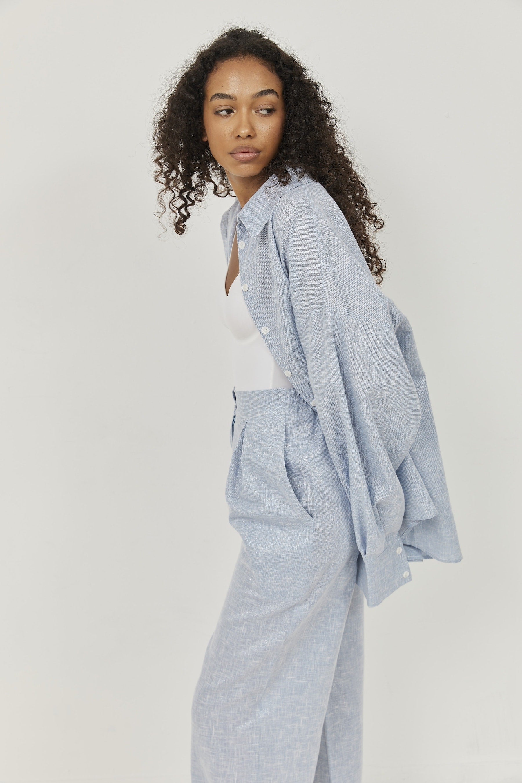 Selena Linen Shirt Blue