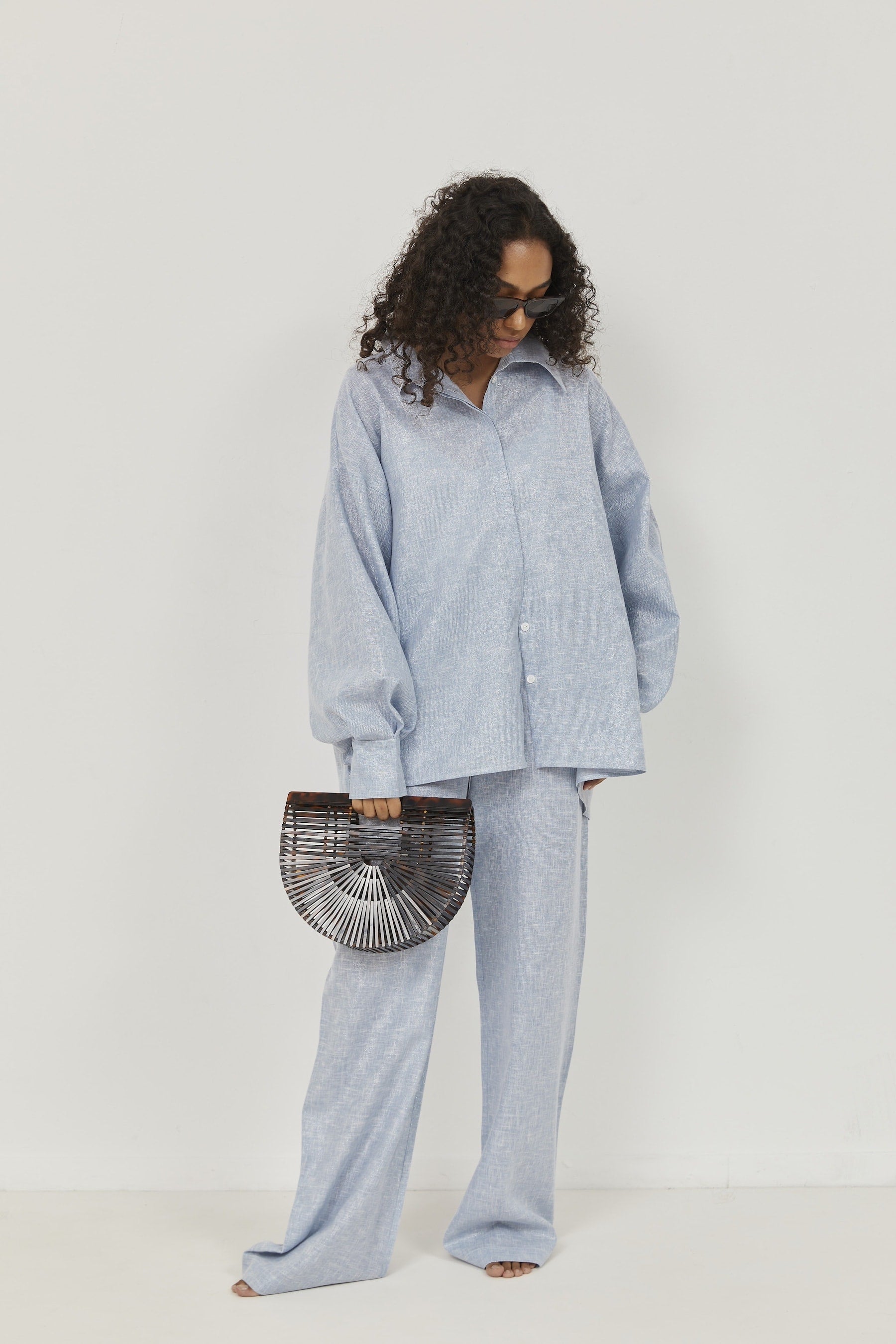 Selena Linen Shirt Blue