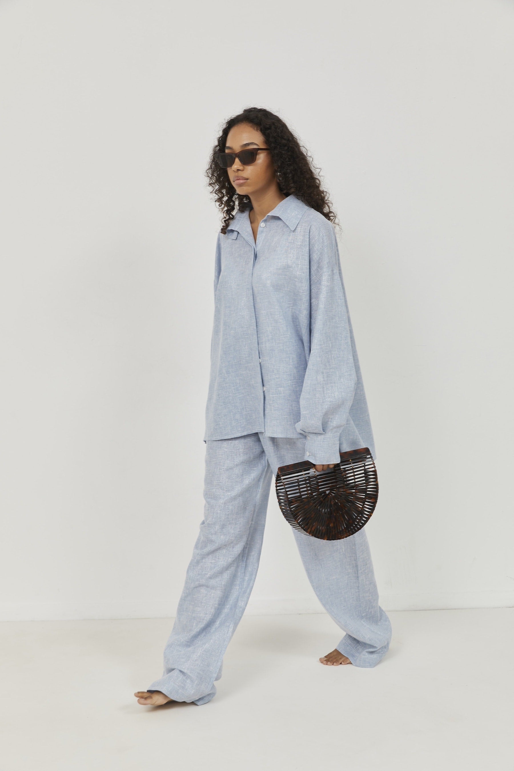 Selena Linen Shirt – Blue