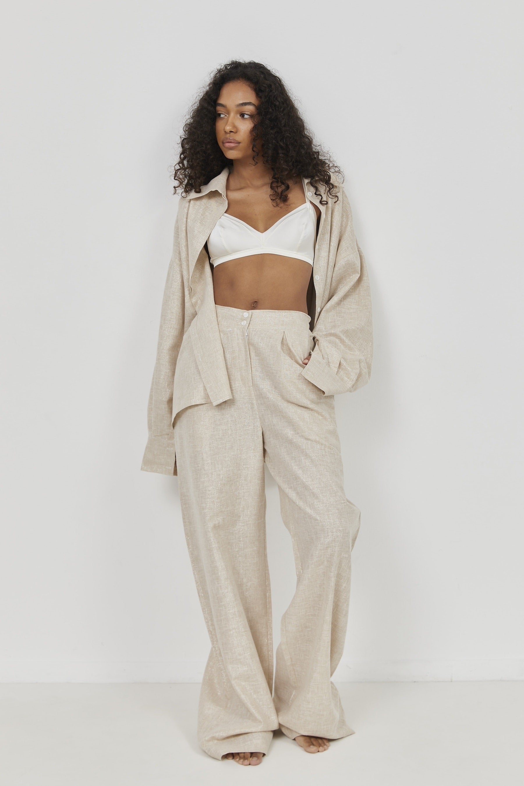 Selena Linen Shirt – Beige