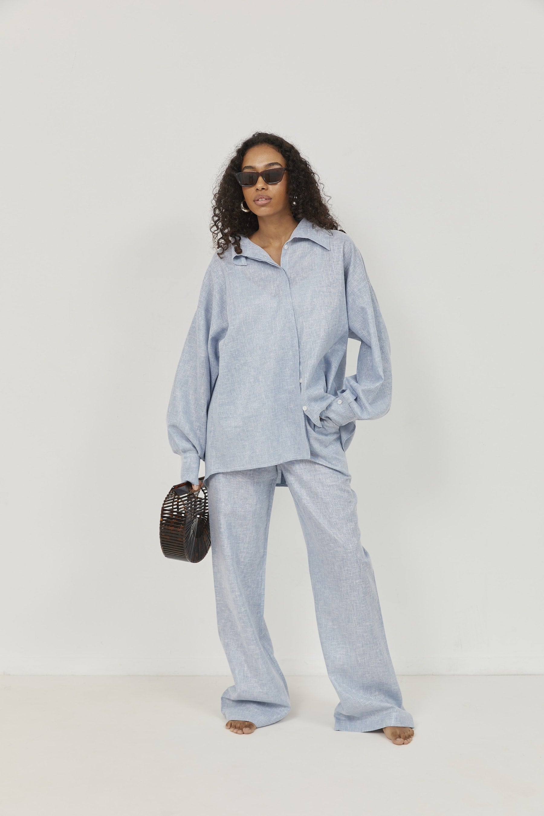 Selena Linen Shirt – Blue