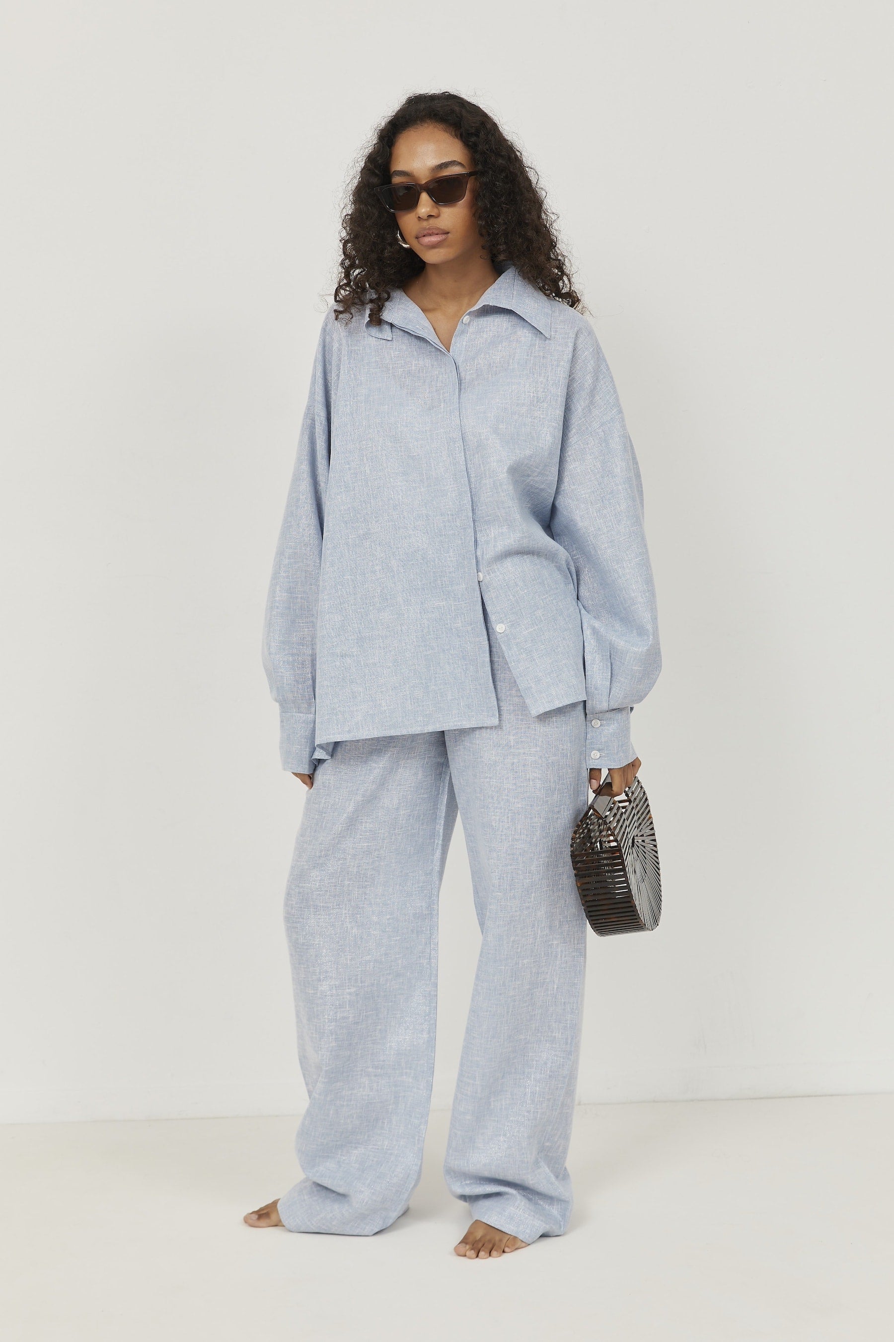 Selena Linen Shirt – Blue
