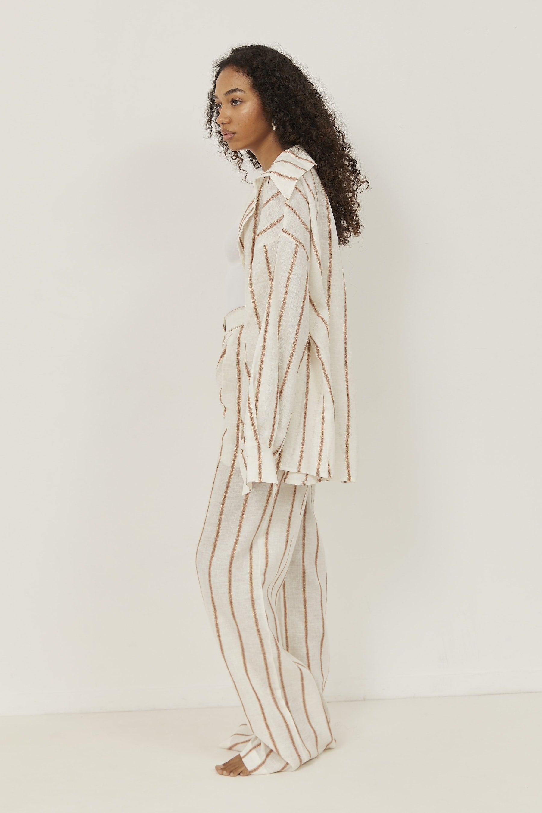 Selena Linen Shirt Terracotta Stripes